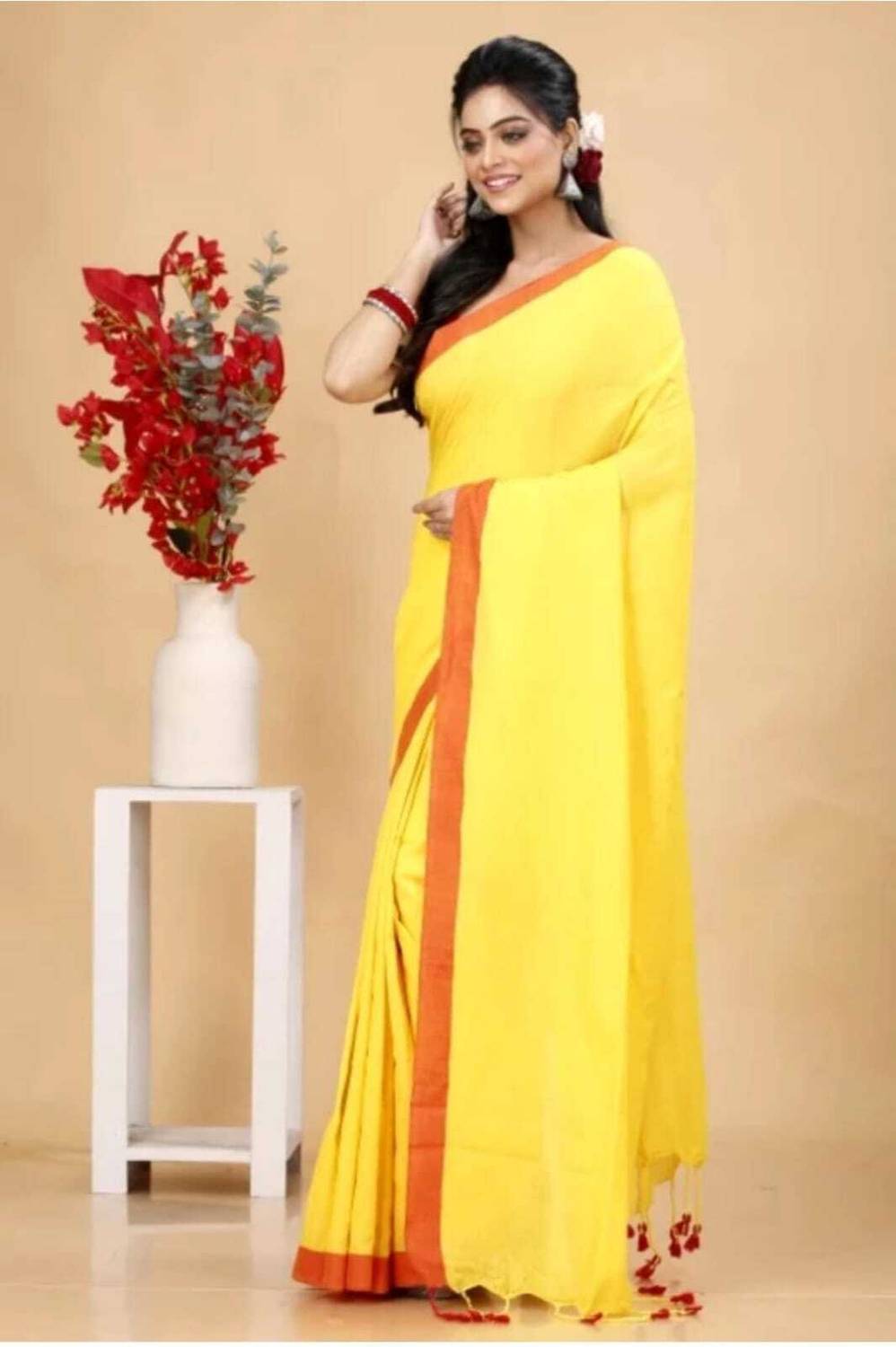 PARTHA BISWAS Solid/Plain Handloom Cotton Blend Saree