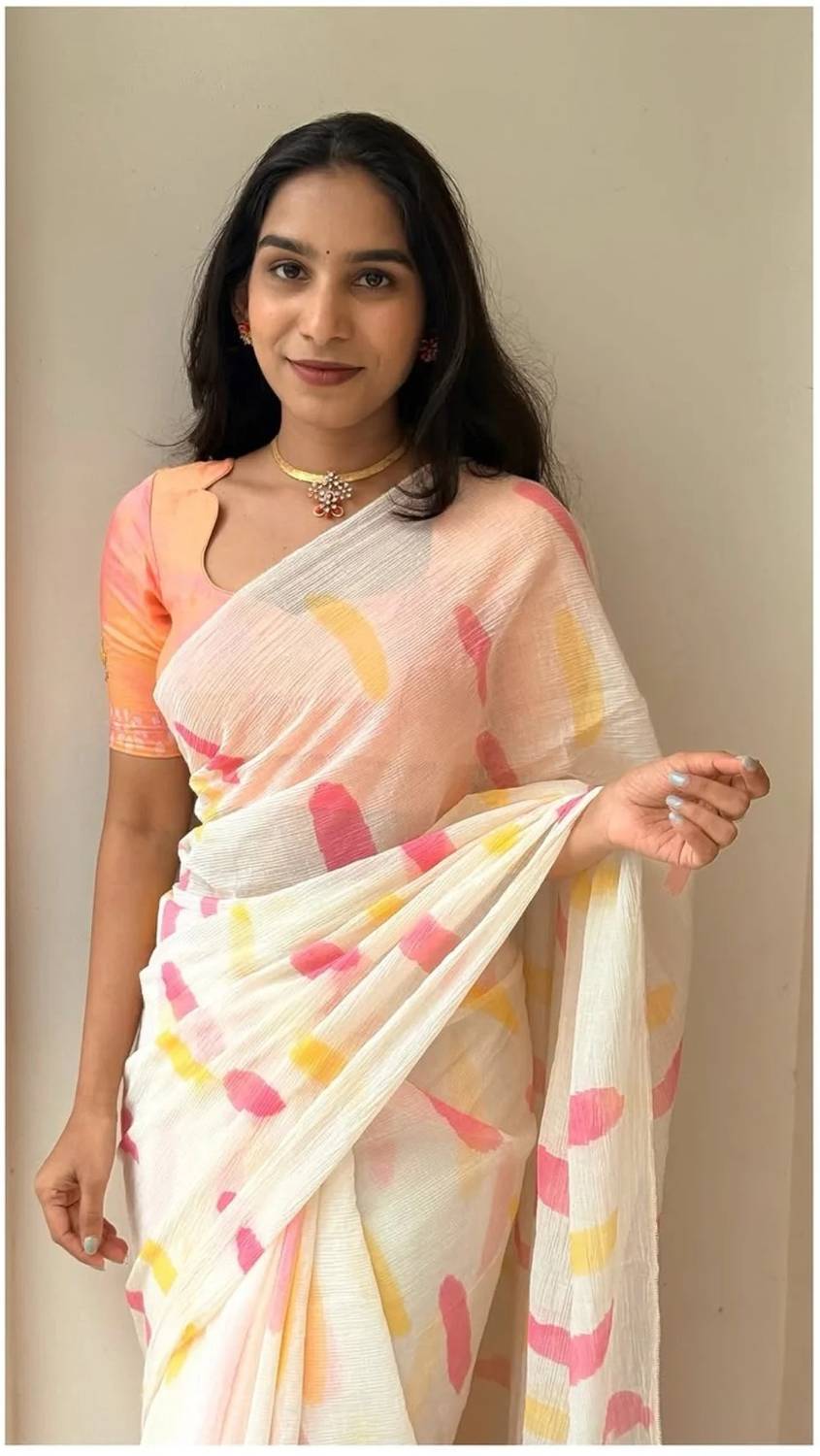 ABHIRATEX Digital Print, Self Design Bollywood Cotton Linen Saree