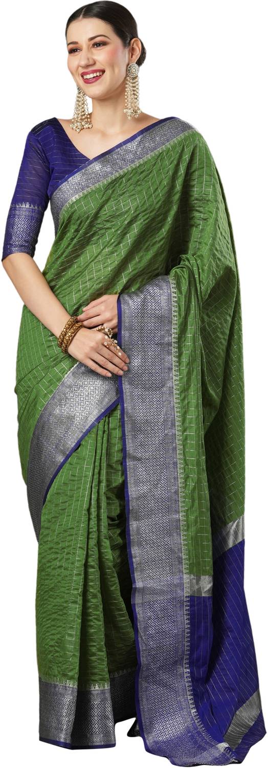 Akhilam Checkered, Woven Tant Art Silk Saree