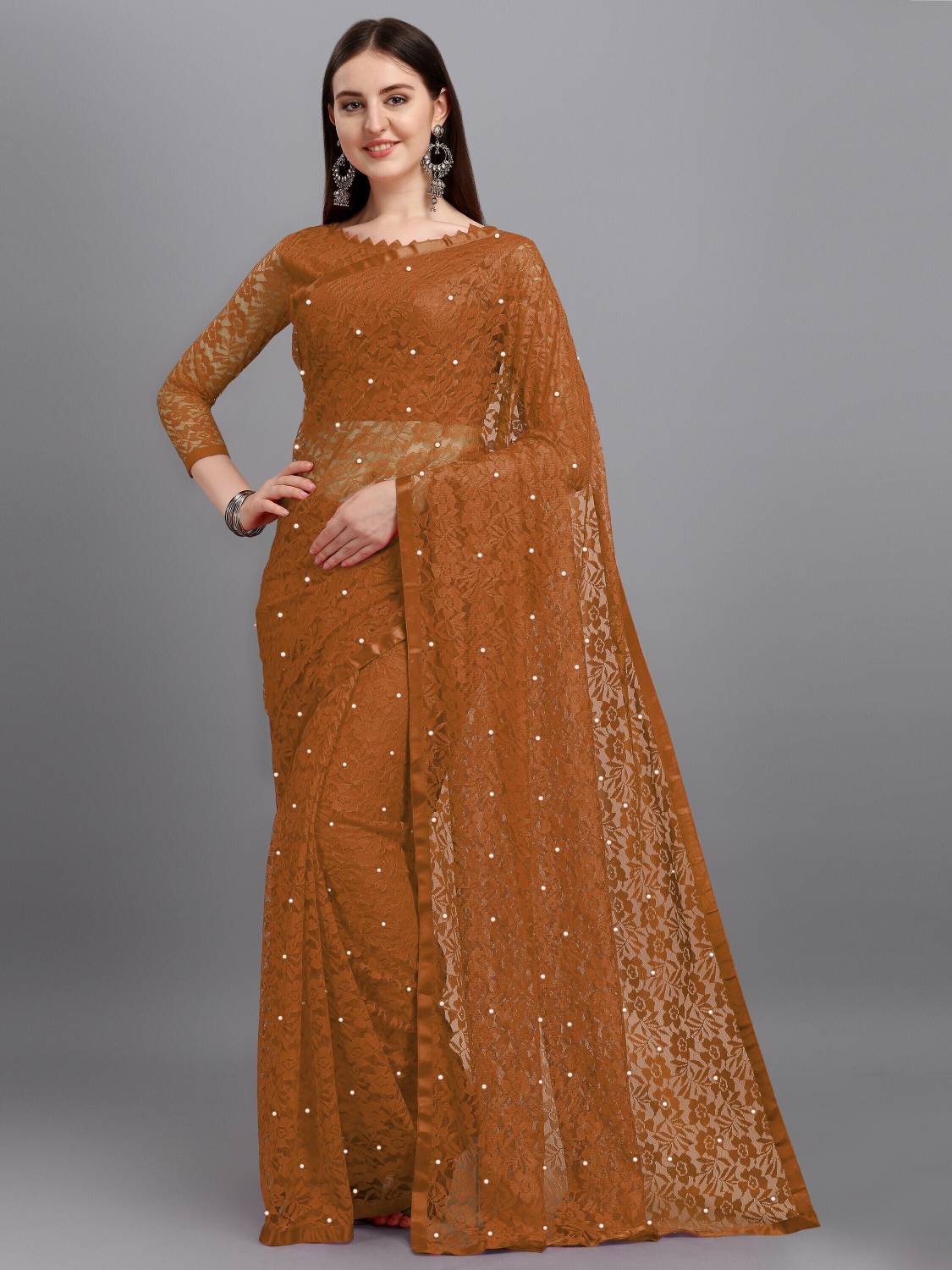 LOROFY Self Design Bollywood Net Saree (Multicolor)