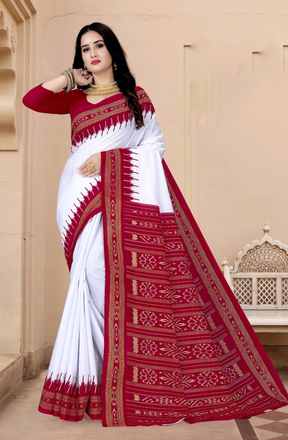 Image of ETHNIC SAREES Bharat Printed Sambalpuri Pure Cotton Saree