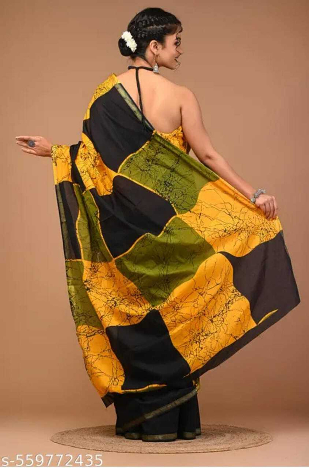 Image of NAVISHAFEB Printed, Color Block Daily Wear Cotton Blend Saree