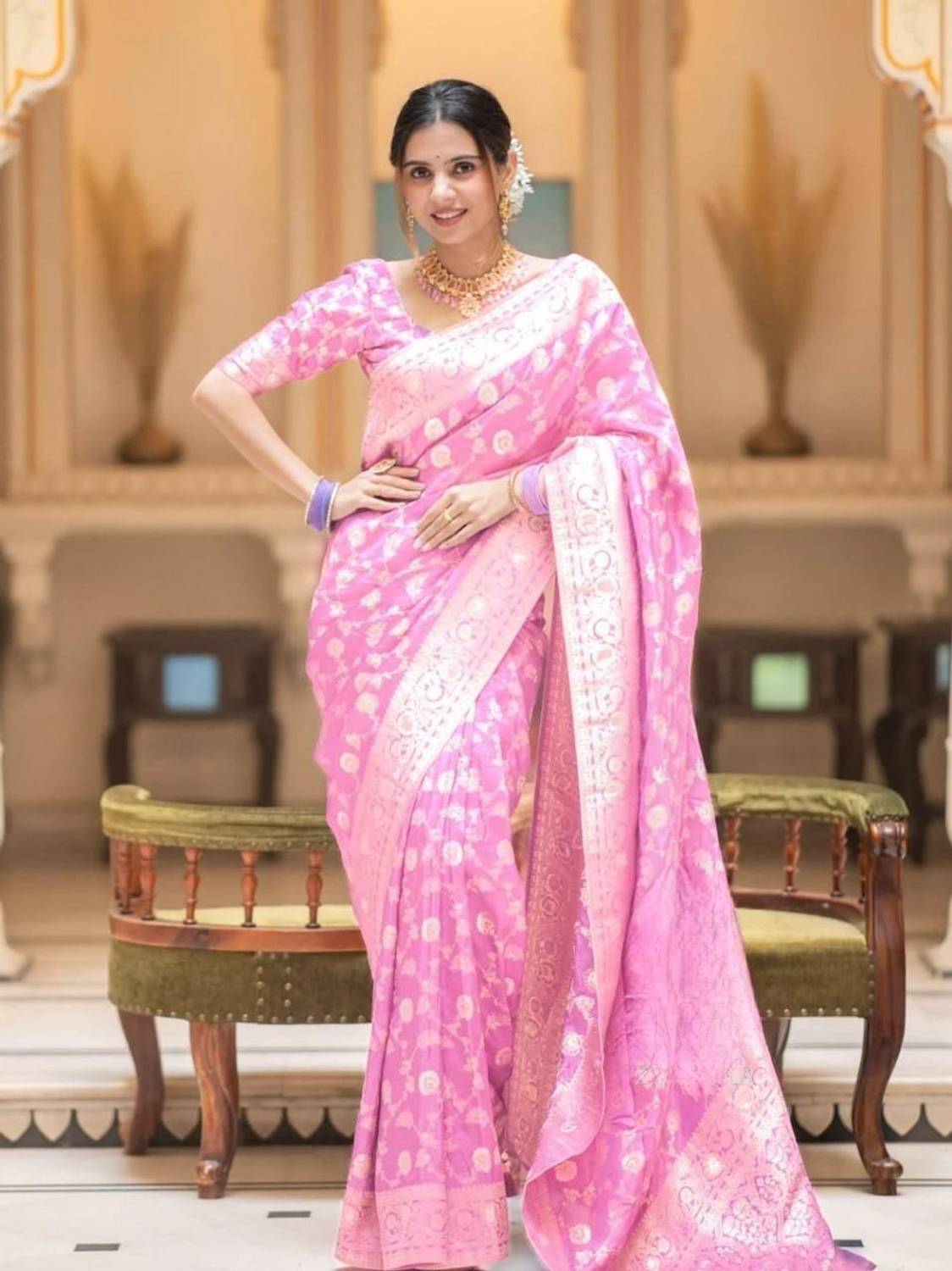 ADESHETHNICWEAR Self Design Banarasi Art Silk Saree