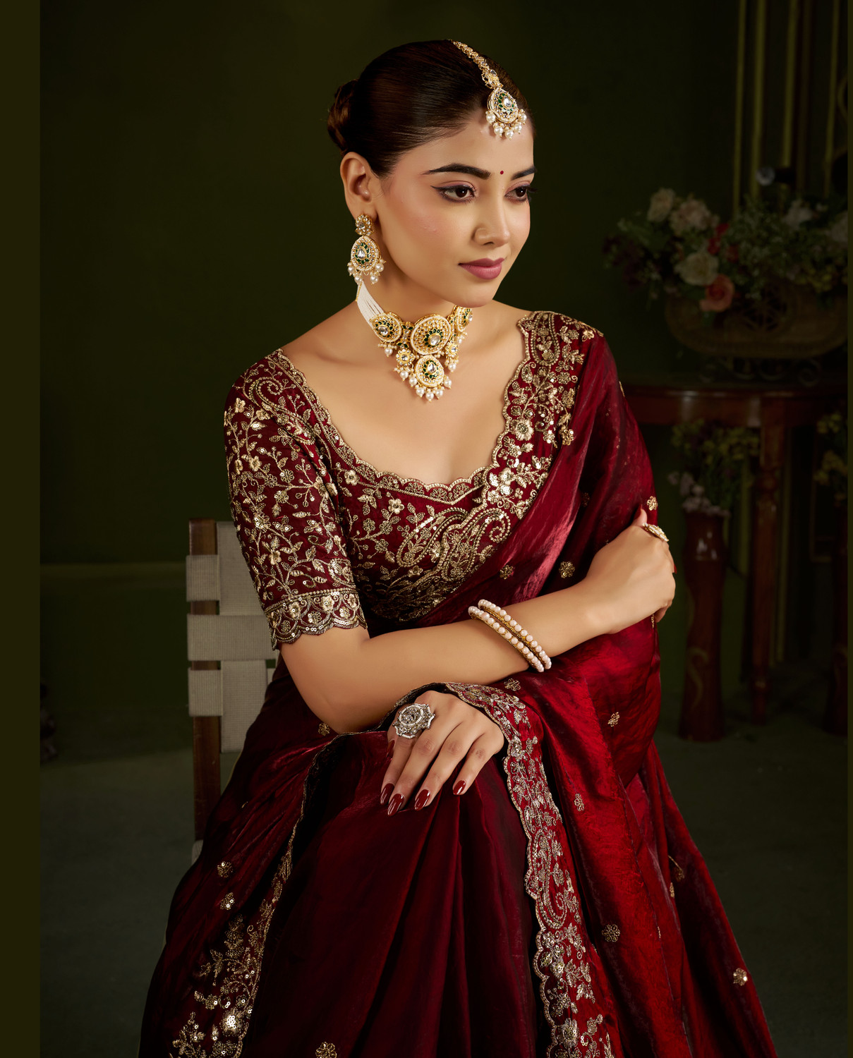 Image of QVIDYA Embroidered, Embellished Bollywood Jimmy Jimmy, Organza Saree
