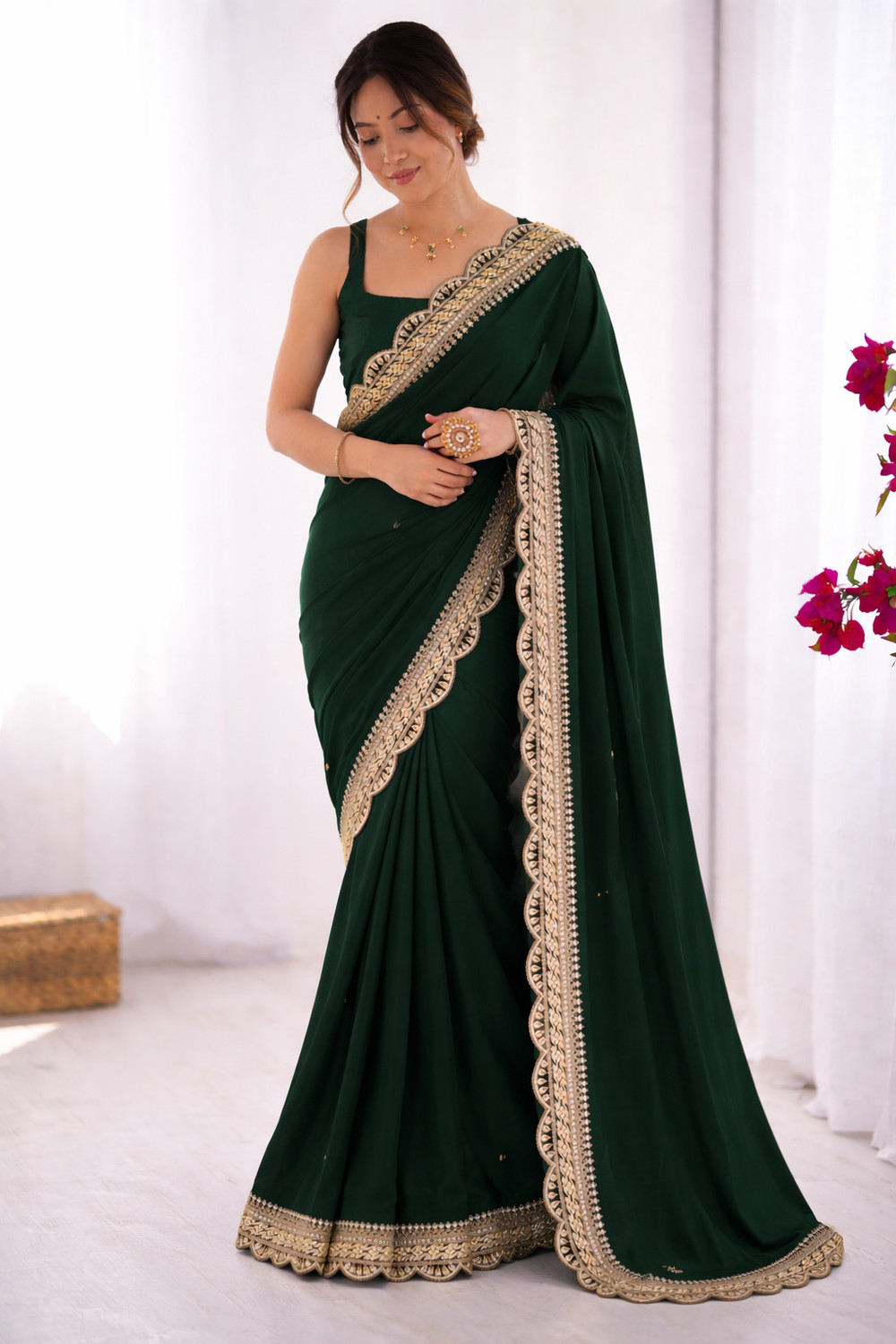 Image of Glamour Hub Embroidered Bollywood Silk Blend Saree