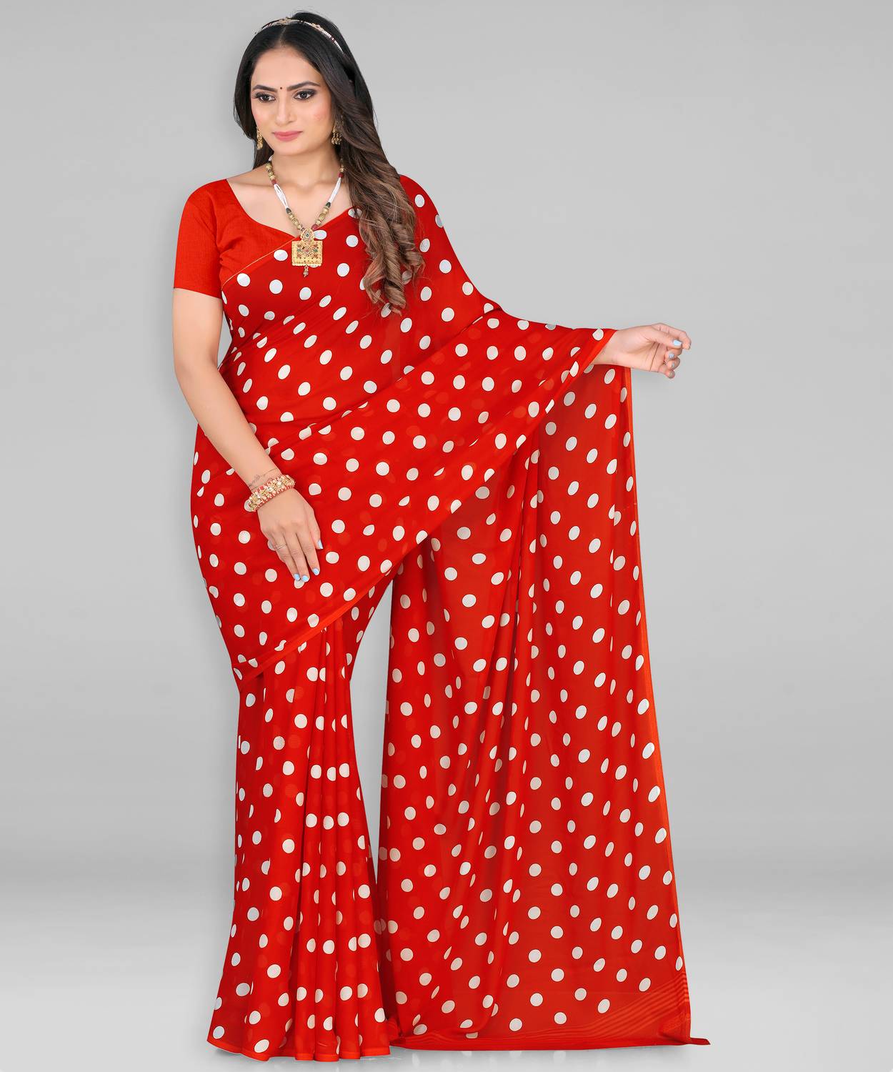 Leelavati Printed Daily Wear Georgette Saree (Red)
