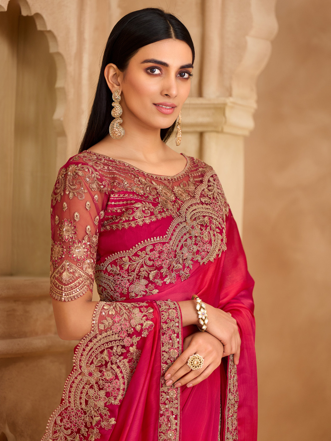 Image of Tasrika Embroidered Bollywood Satin Saree
