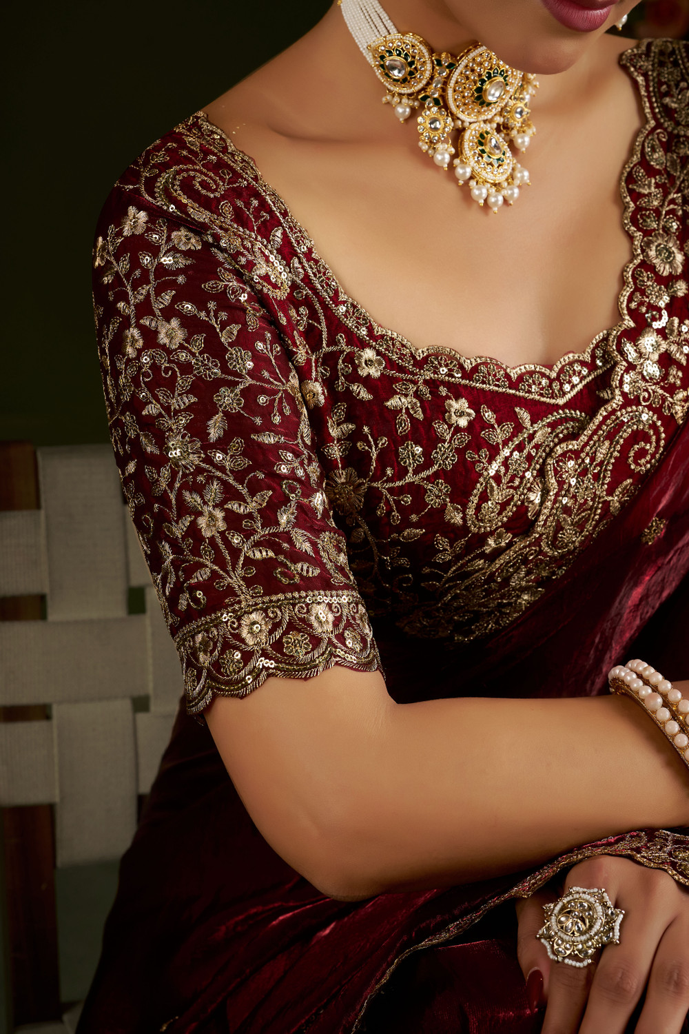 Image of QVIDYA Embroidered, Embellished Bollywood Jimmy Jimmy, Organza Saree