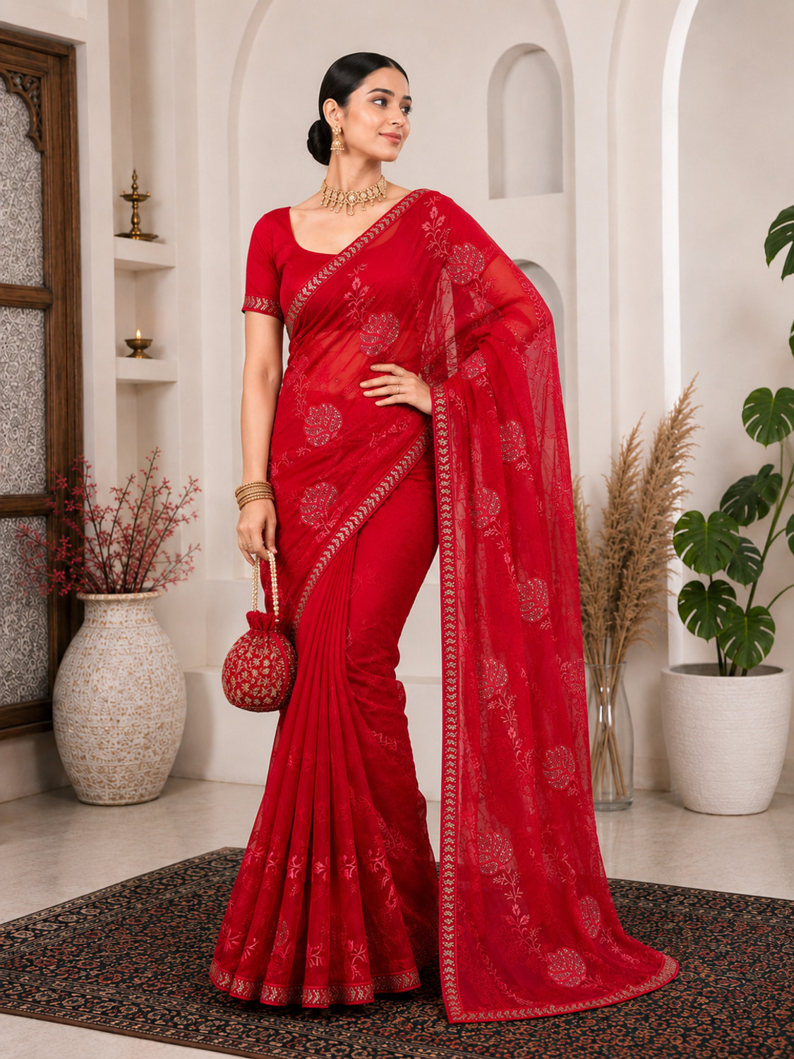 Image of SWTANTRADESIGN Embroidered Bollywood Chiffon Saree