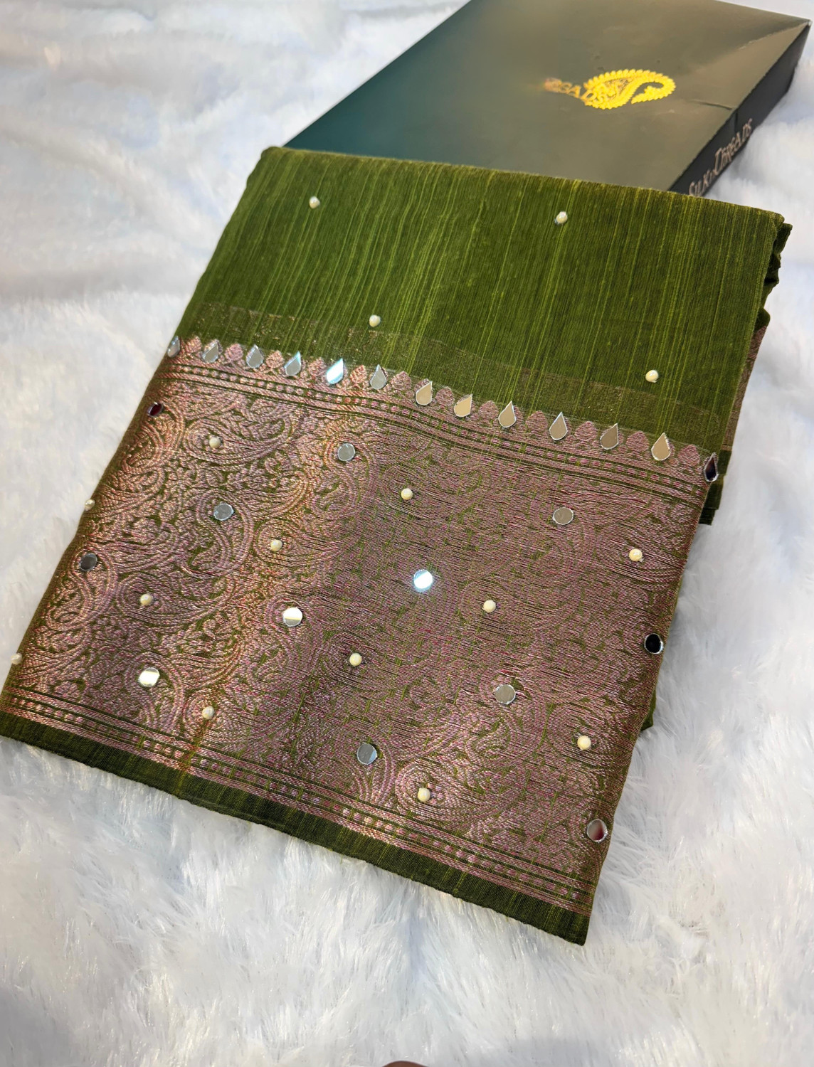 Image of Banaras silk palace Woven Banarasi Cotton Silk Saree (Green)