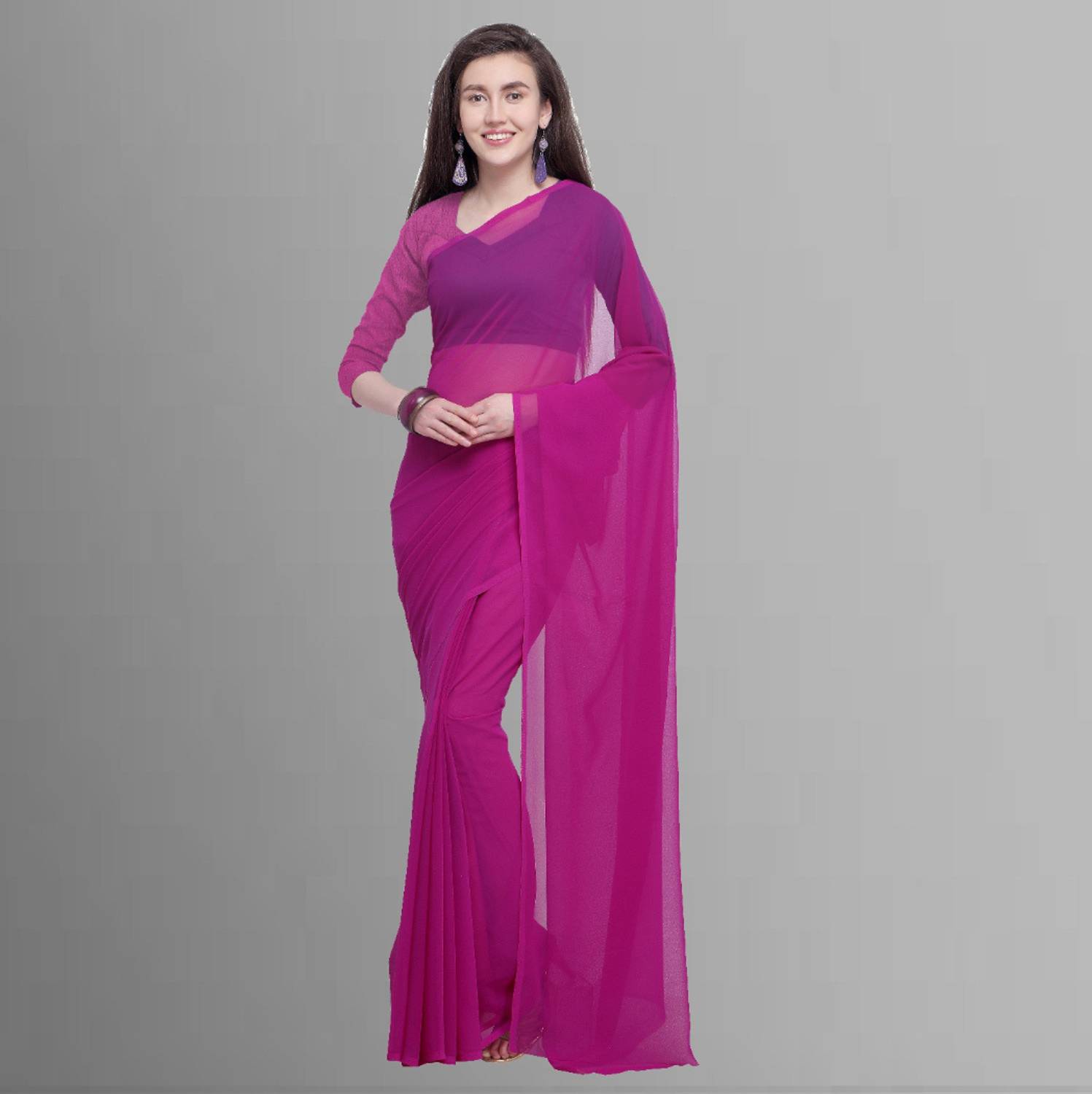 Anand Sarees Solid/Plain Daily Wear Georgette Saree