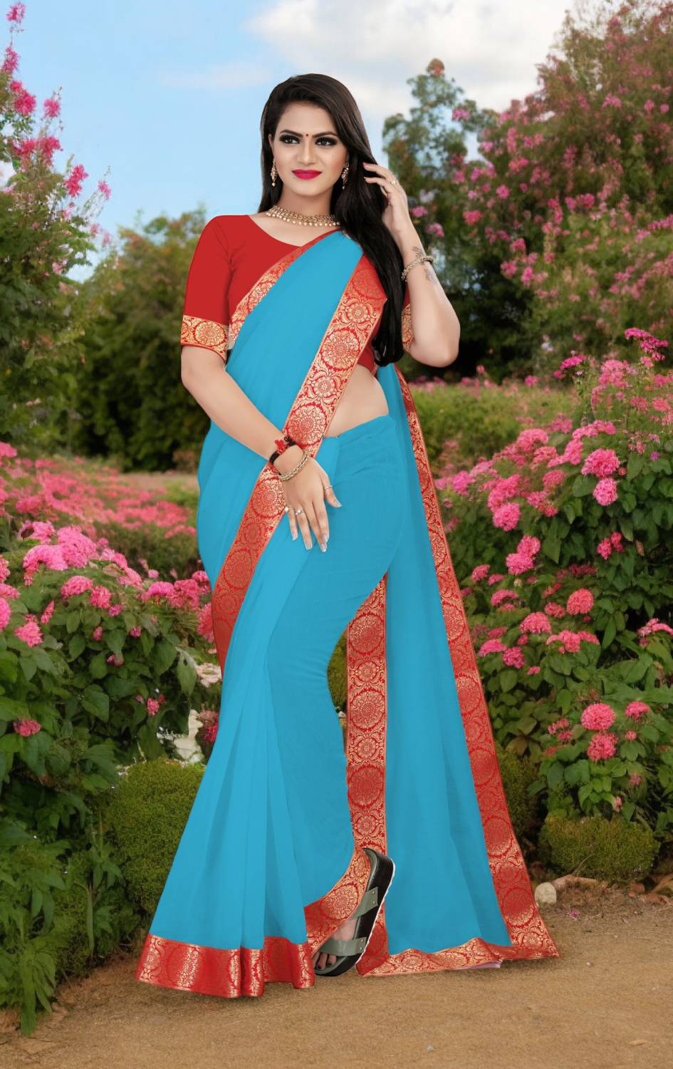 AMBALIKA Solid/Plain Chanderi Cotton Blend Saree