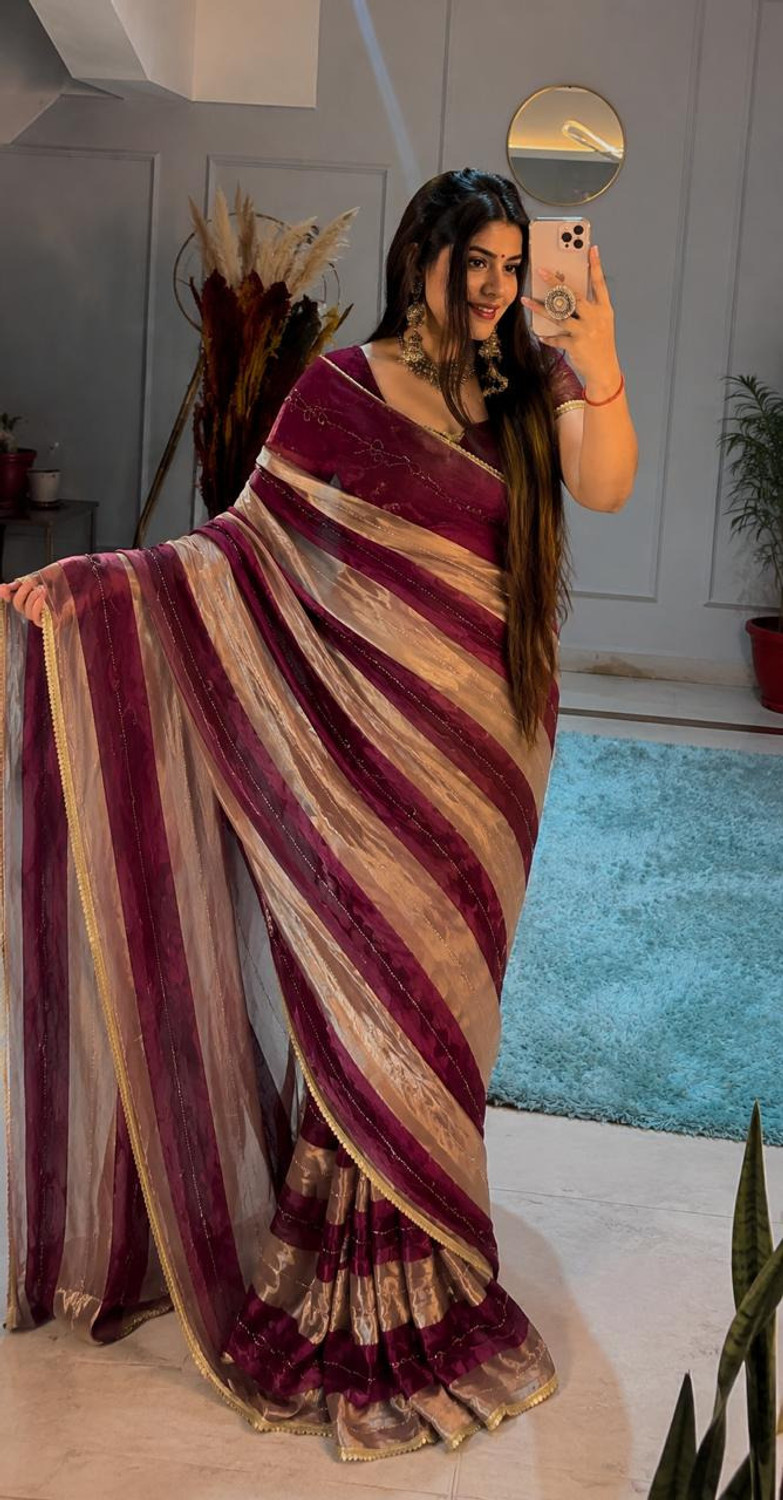 Image of sadala culture Striped, Woven, Self Design Bollywood Tissue Saree
