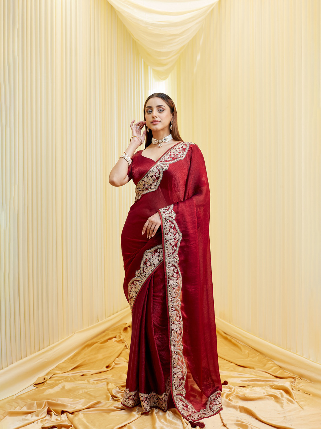 Image of KASEE Embellished, Applique Bollywood Silk Blend Saree
