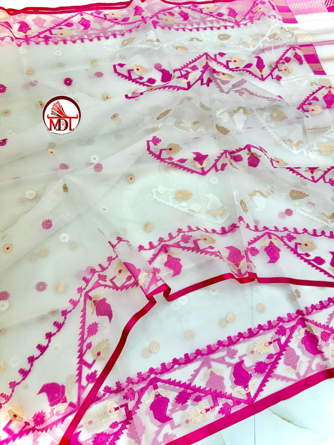 Image of priya textile Self Design Banarasi Muslin Saree