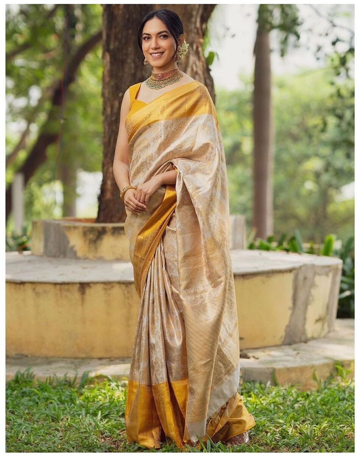 Image of WOMENELEGENCE Embellished Banarasi Pure Silk Saree
