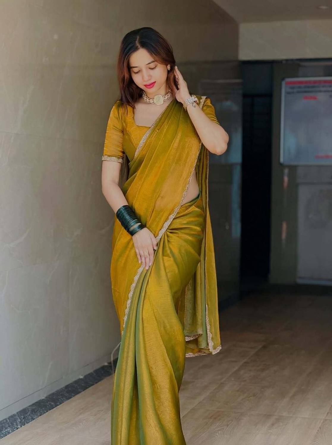 BRAHMSHAKTI Embellished Bollywood Tissue, Pure Silk Saree