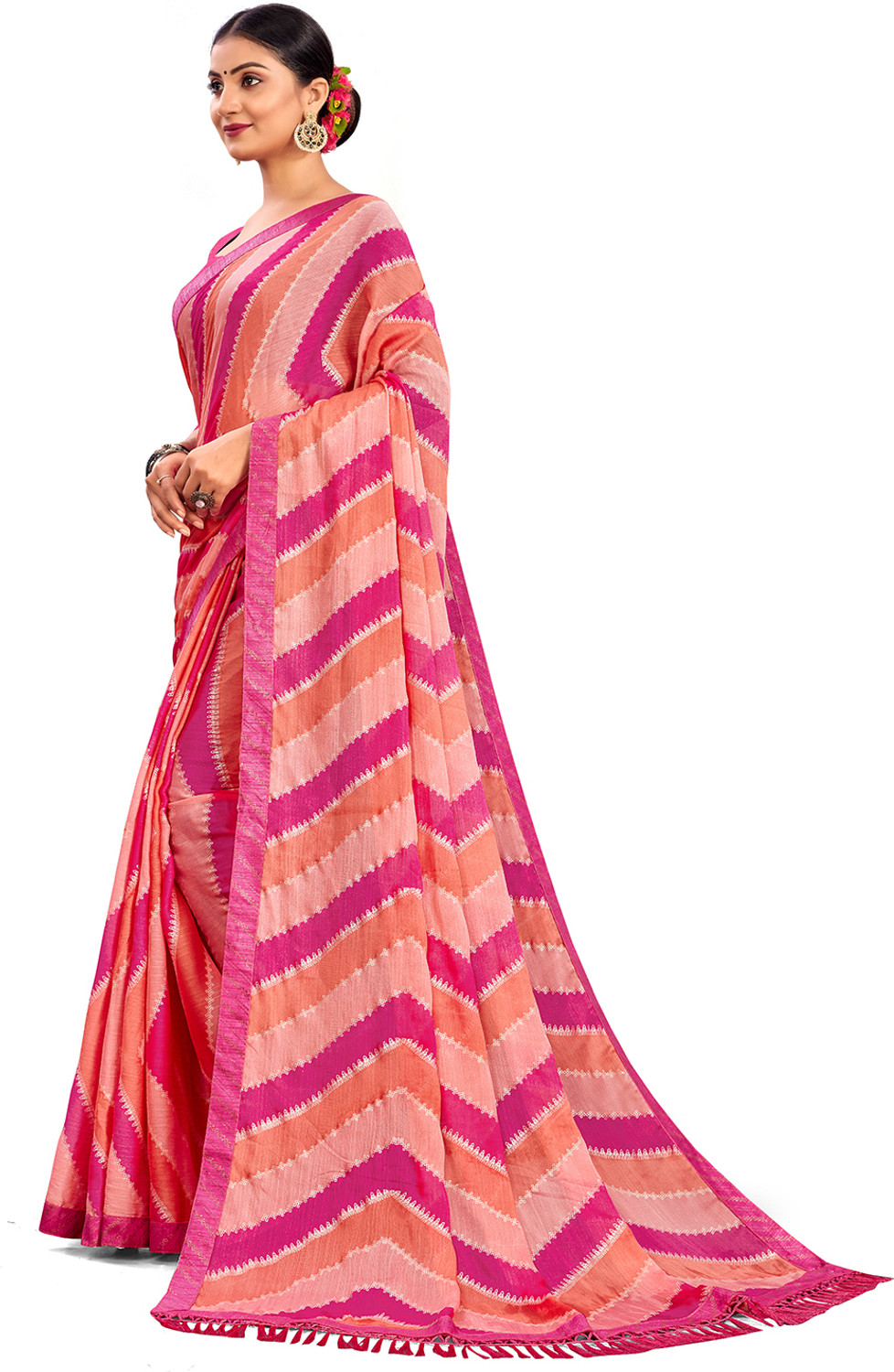 Image of Nayanthara Trends Printed Leheria Chiffon Saree