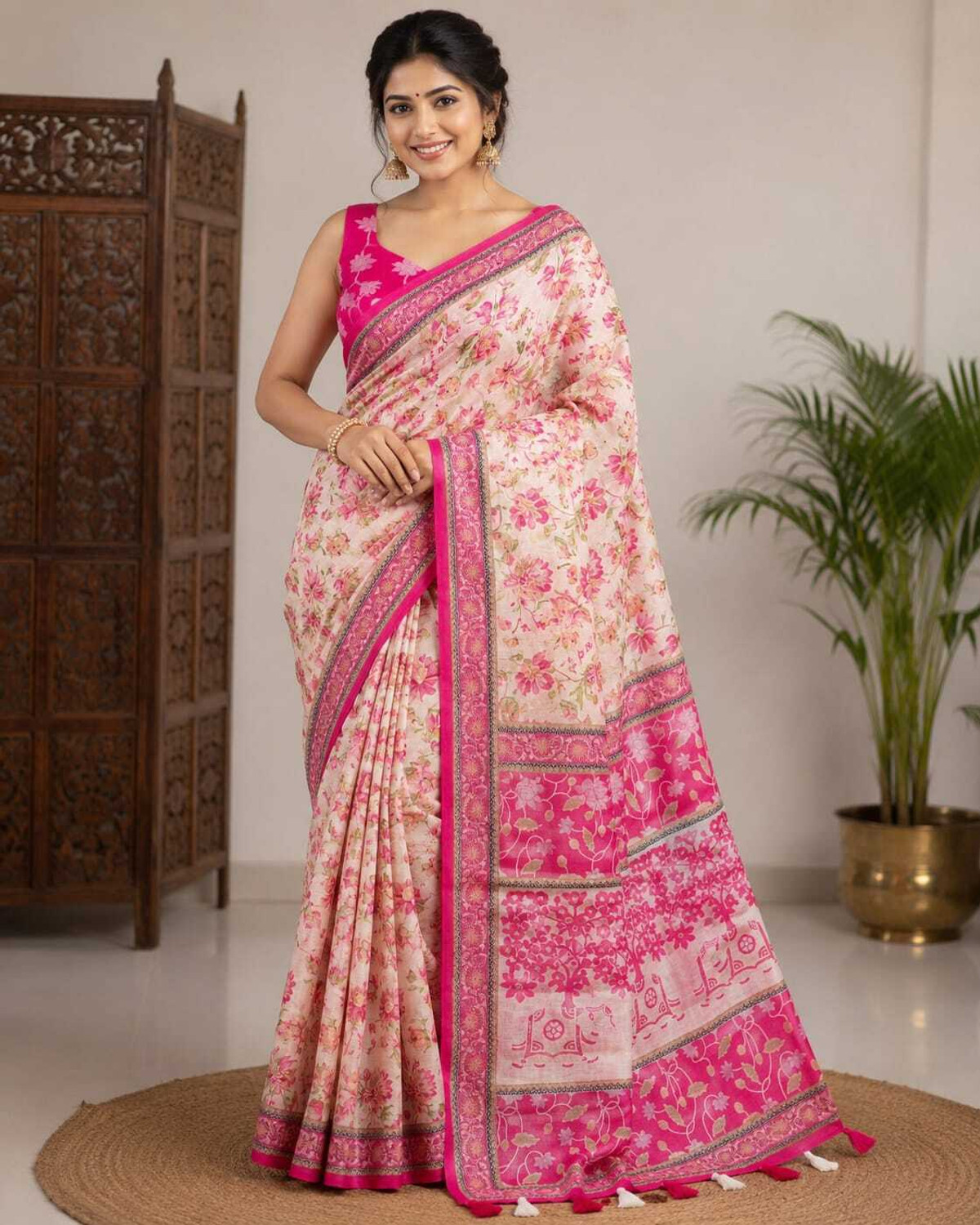 Image of RichEraa Printed Banarasi Cotton Silk Saree