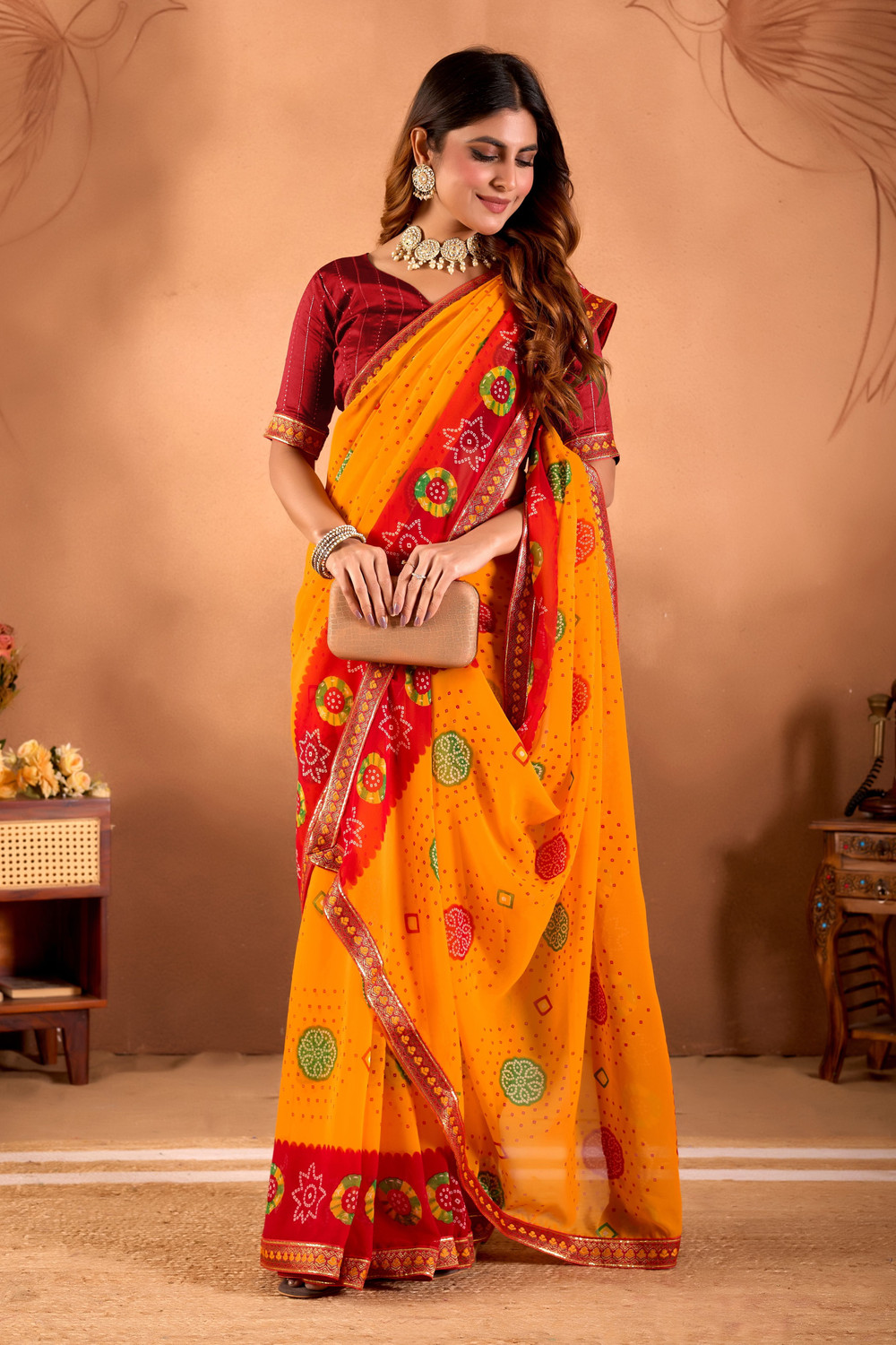 Image of BHAGYAVATI DESIGNER Printed Bandhani Art Silk Saree