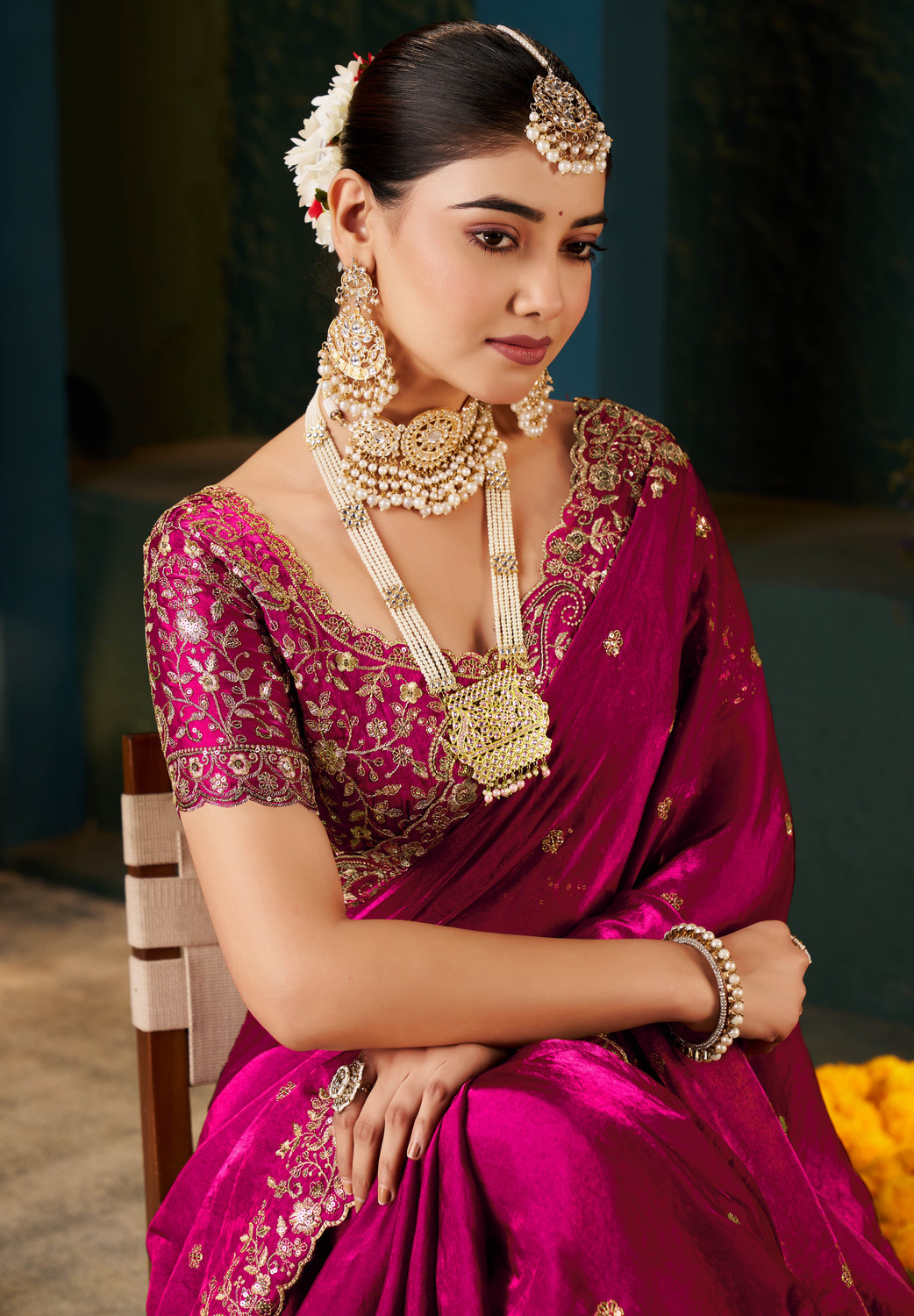 Image of Vivan Fab Embroidered, Embellished Bollywood Jimmy Jimmy, Satin Saree