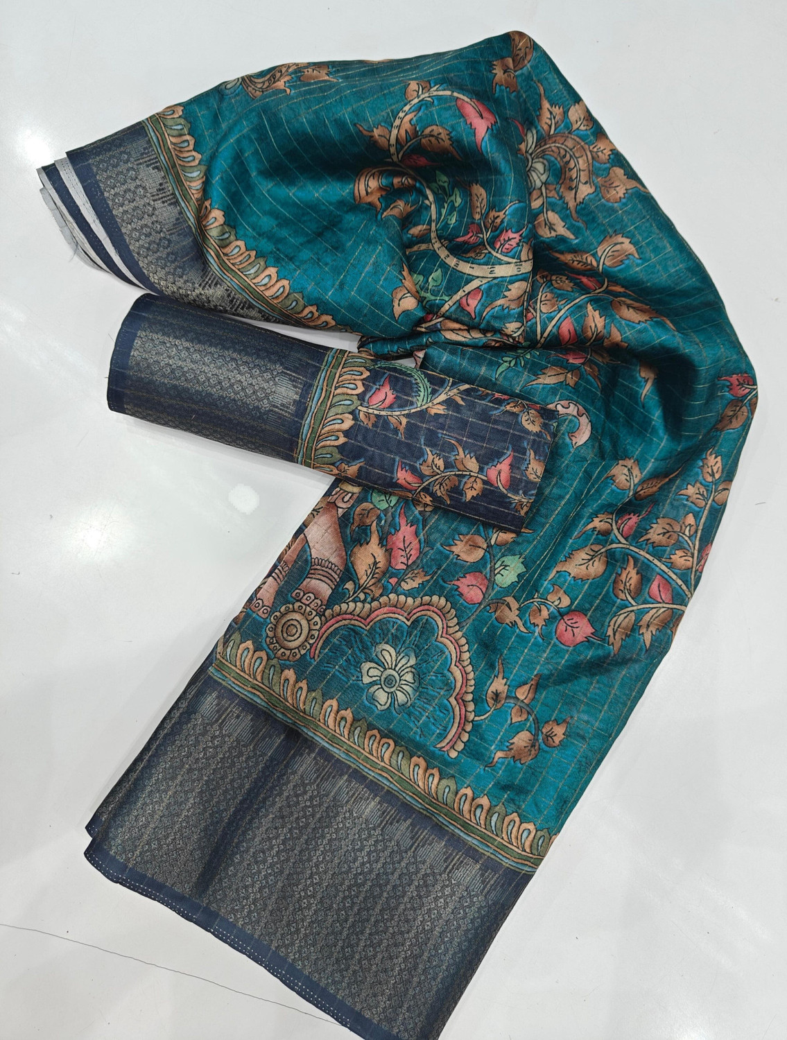 Image of J6 Designers Floral Print Hand Batik Cotton Silk Saree