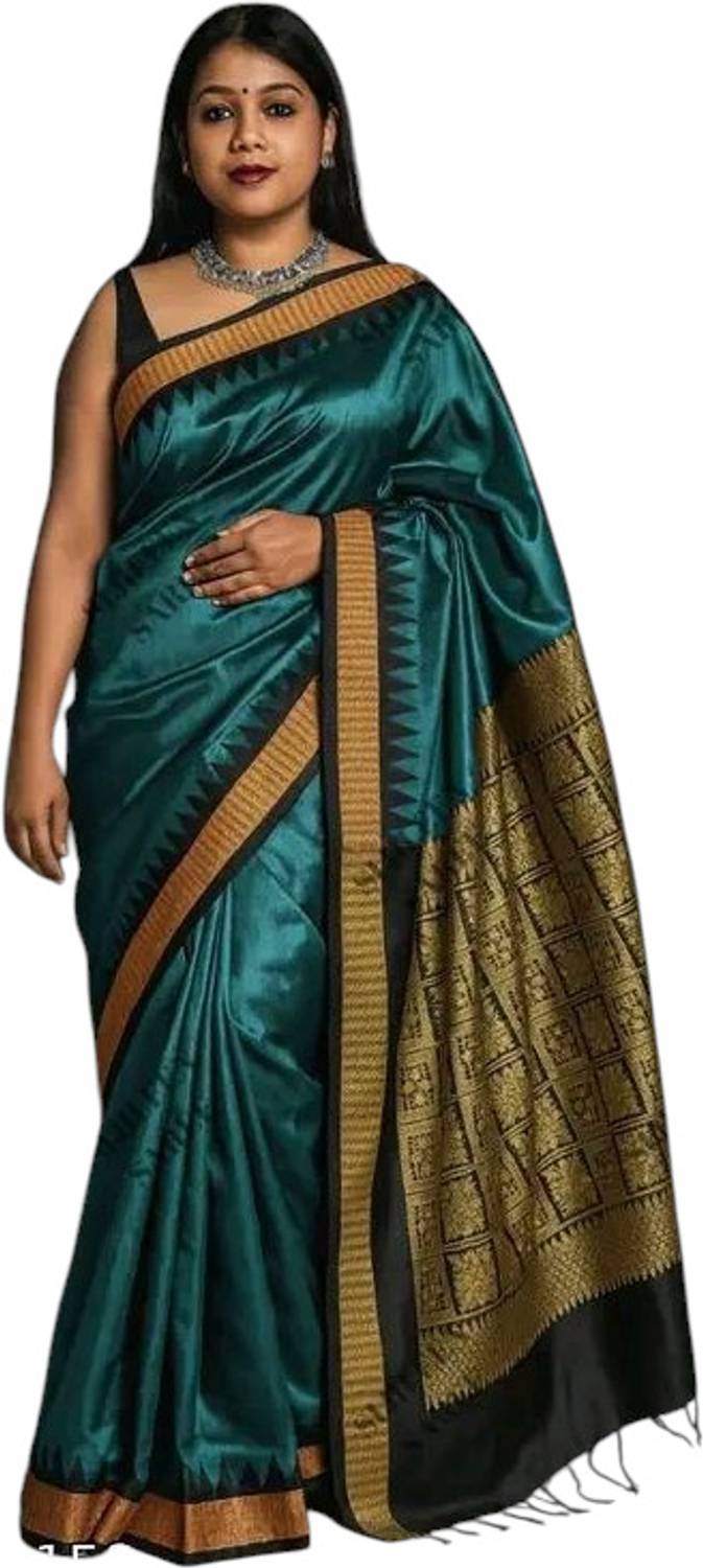 AJMERA FAISHON Temple Border Handloom Art Silk Saree