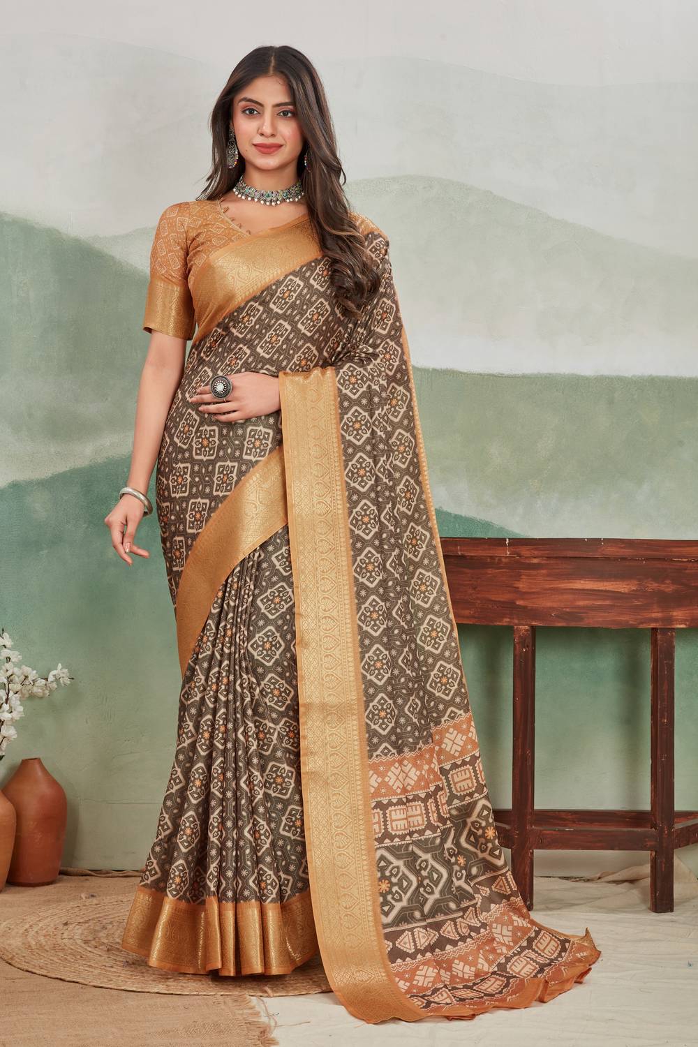 RR Sarees Digital Print, Printed, Woven, Temple Border Banarasi Pure Silk Saree