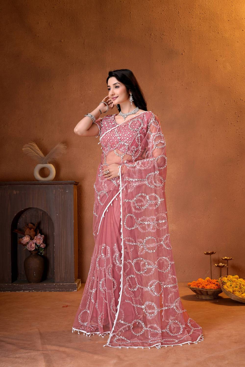 Kalyanja Fashion Embellished Bollywood Net Saree - Image 5