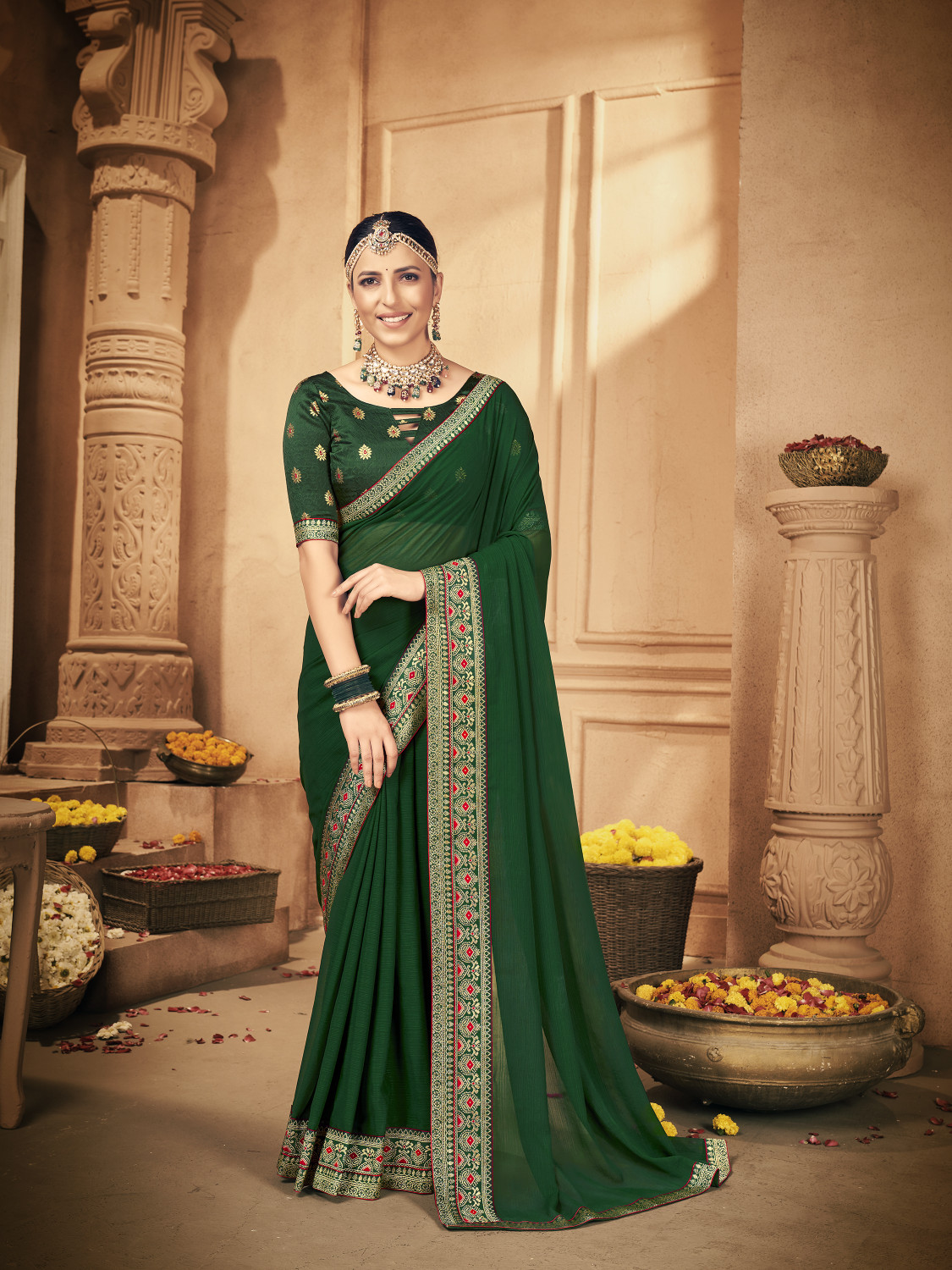 Image of RekhaManiyar Woven, Embroidered, Floral Print Bollywood Georgette Saree