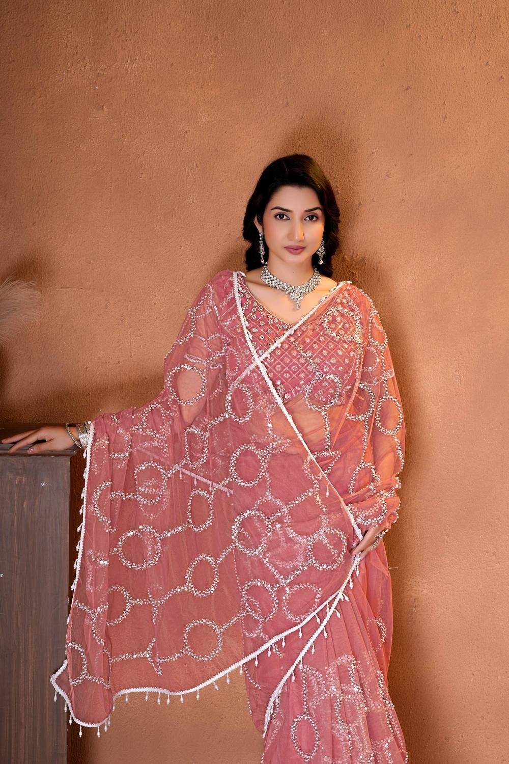 Kalyanja Fashion Embellished Bollywood Net Saree - Image 3