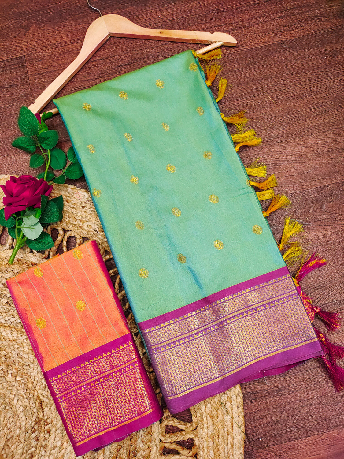 Image of WINKLECART Printed Kanjivaram Cotton Silk, Silk Blend Saree