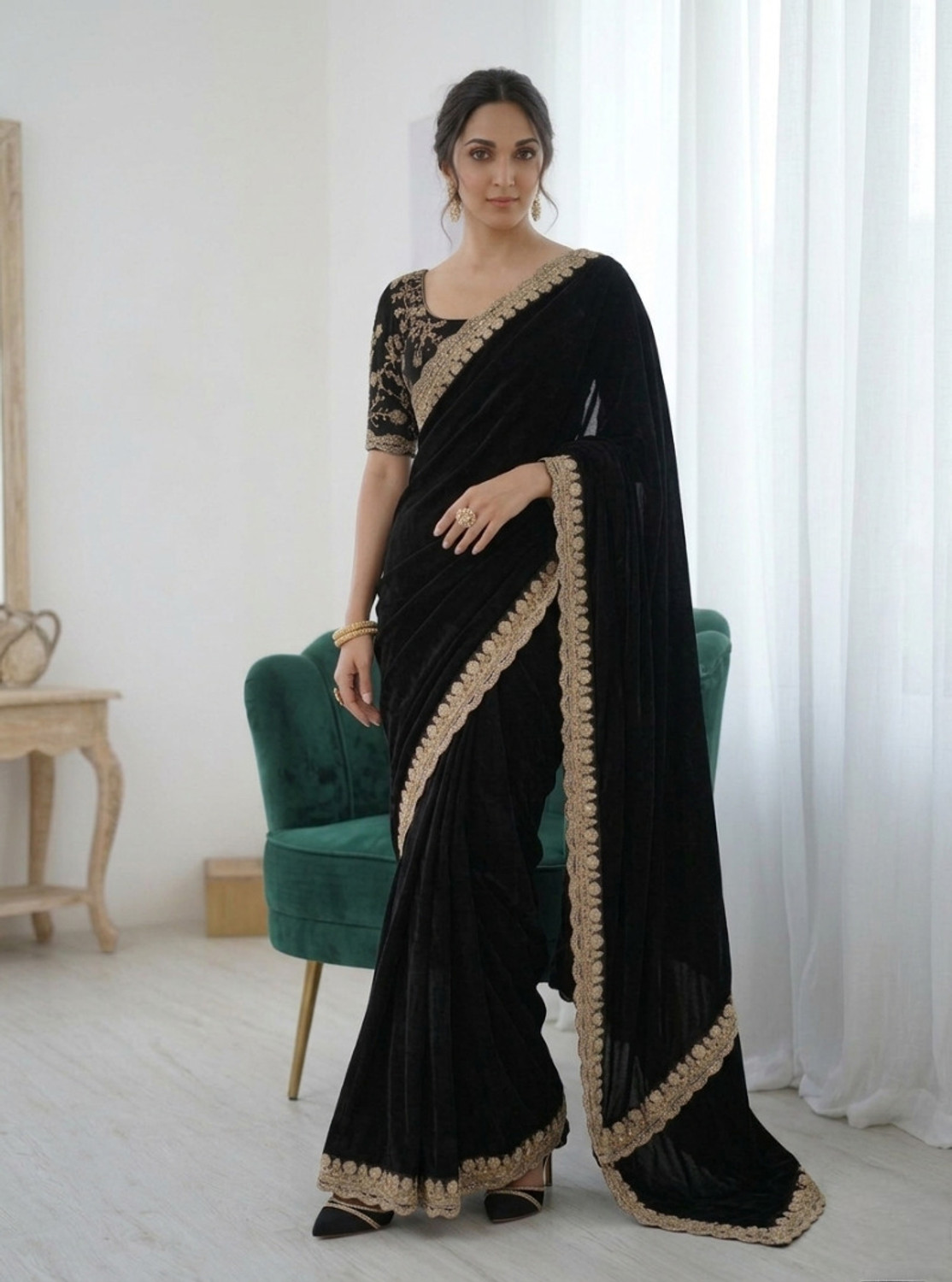 Image of GAVUBAA Embellished Bollywood Georgette Saree