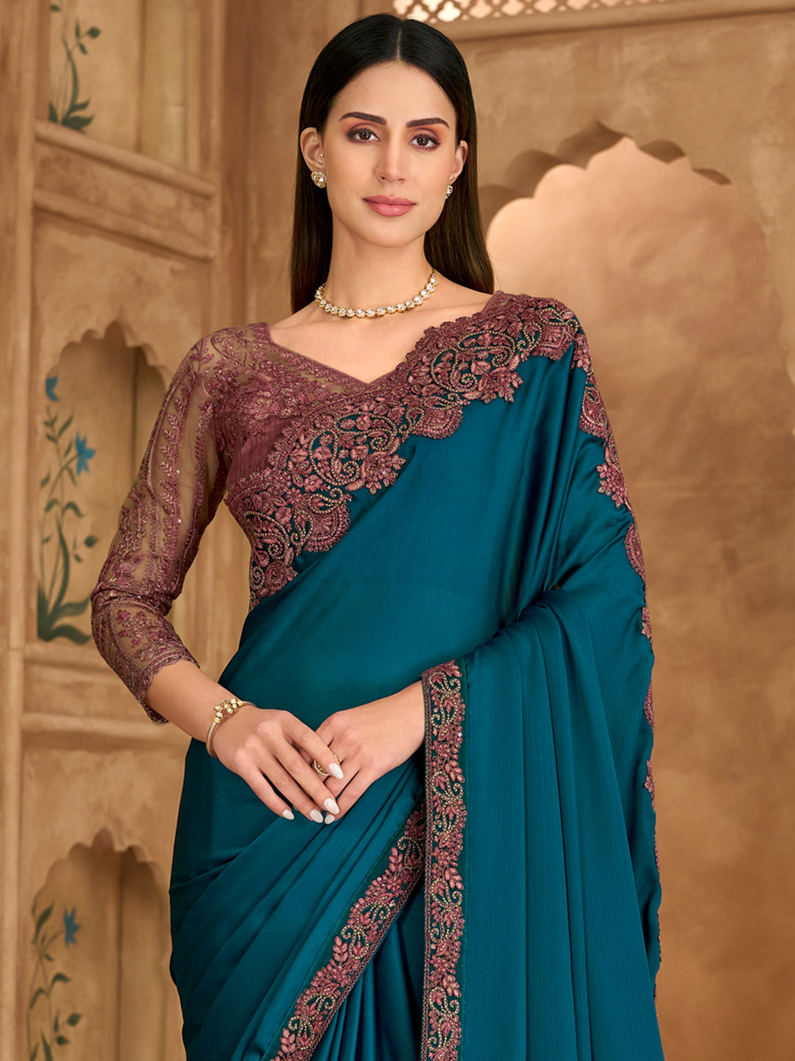 Image of Tasrika Embroidered Bollywood Satin Saree