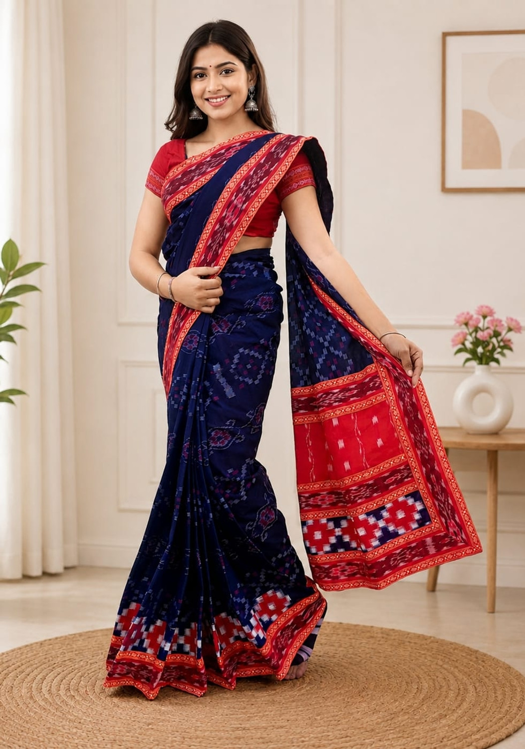 Image of Pramod meher Self Design Sambalpuri Pure Cotton Saree (Blue)
