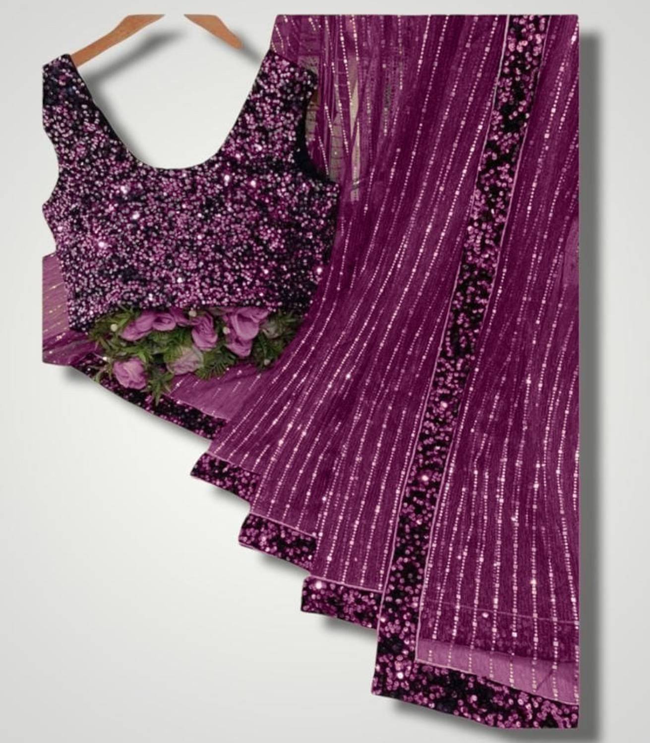 PATTARI Embroidered Bollywood Net Saree (Purple)