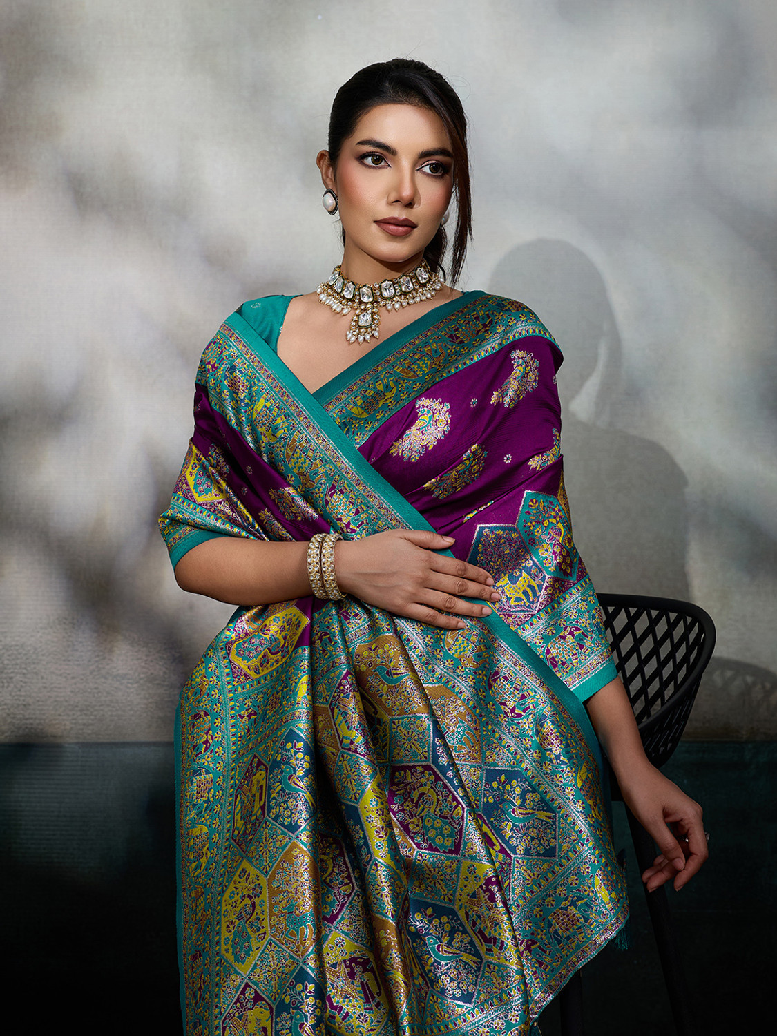 Image of Pbs Prints Printed Banarasi Satin Saree
