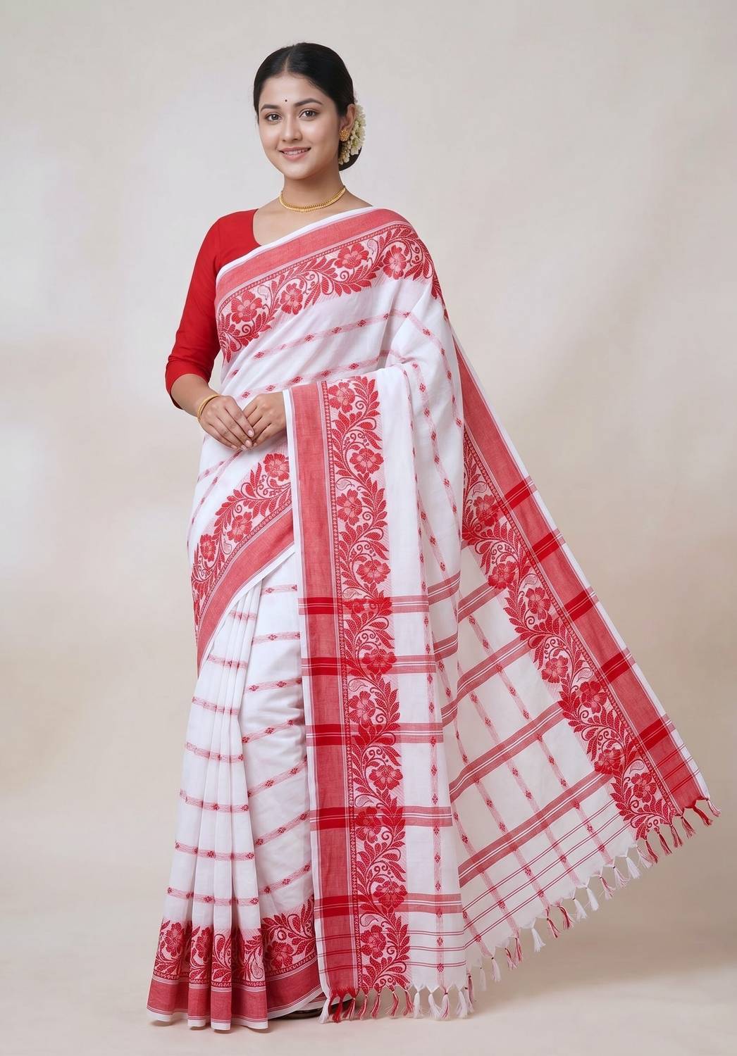 ADIVASI SHOP Printed Handloom Cotton Blend Saree