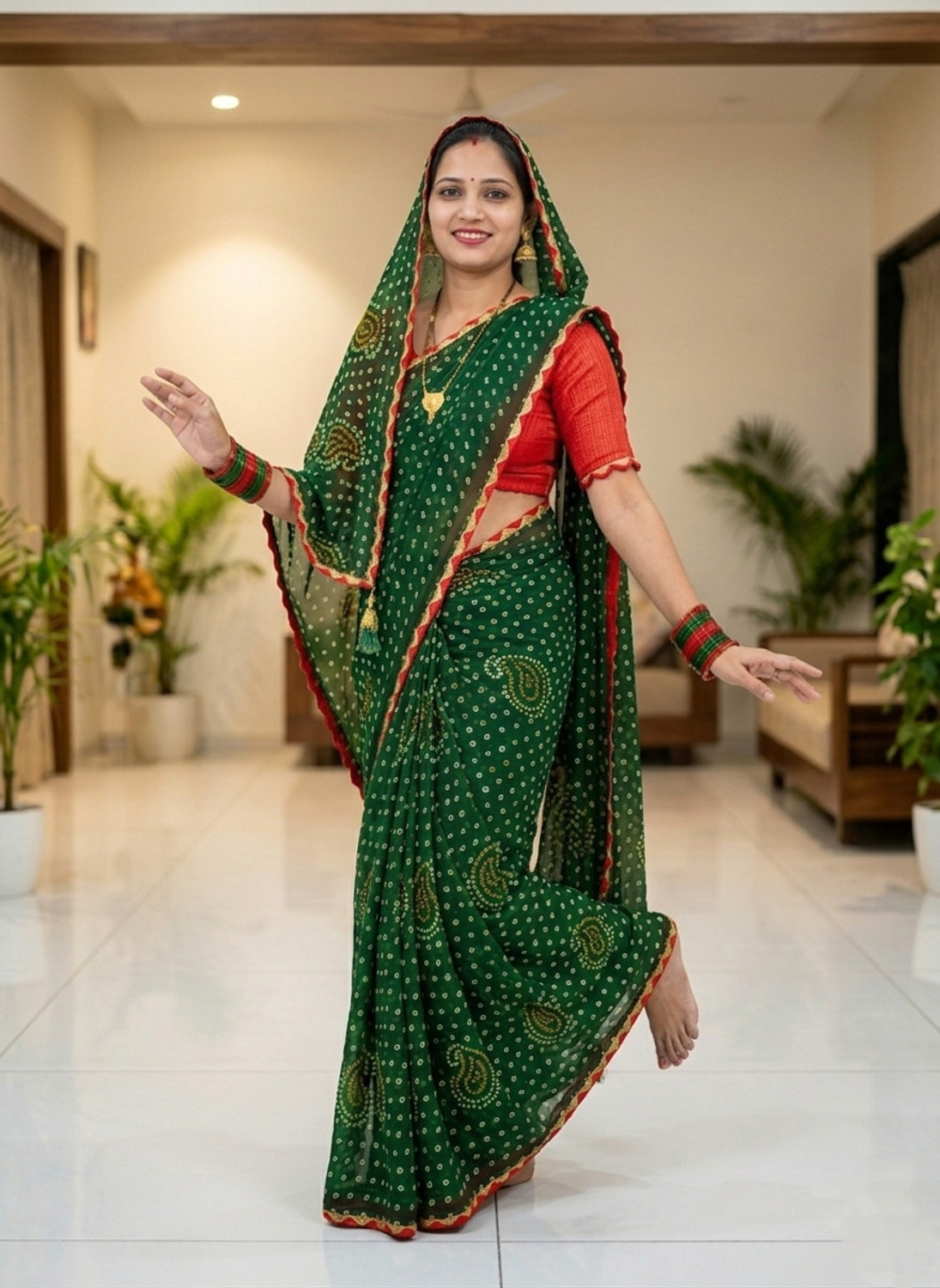 Image of Padmavati Printed Bandhani Georgette Saree