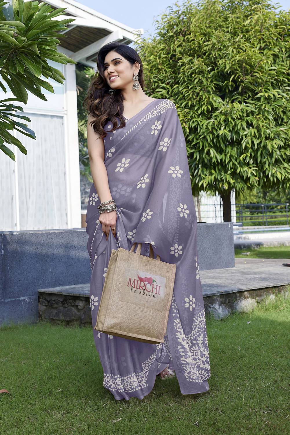 MIRCHI FASHION Printed, Blocked Printed Hand Batik Chiffon, Georg