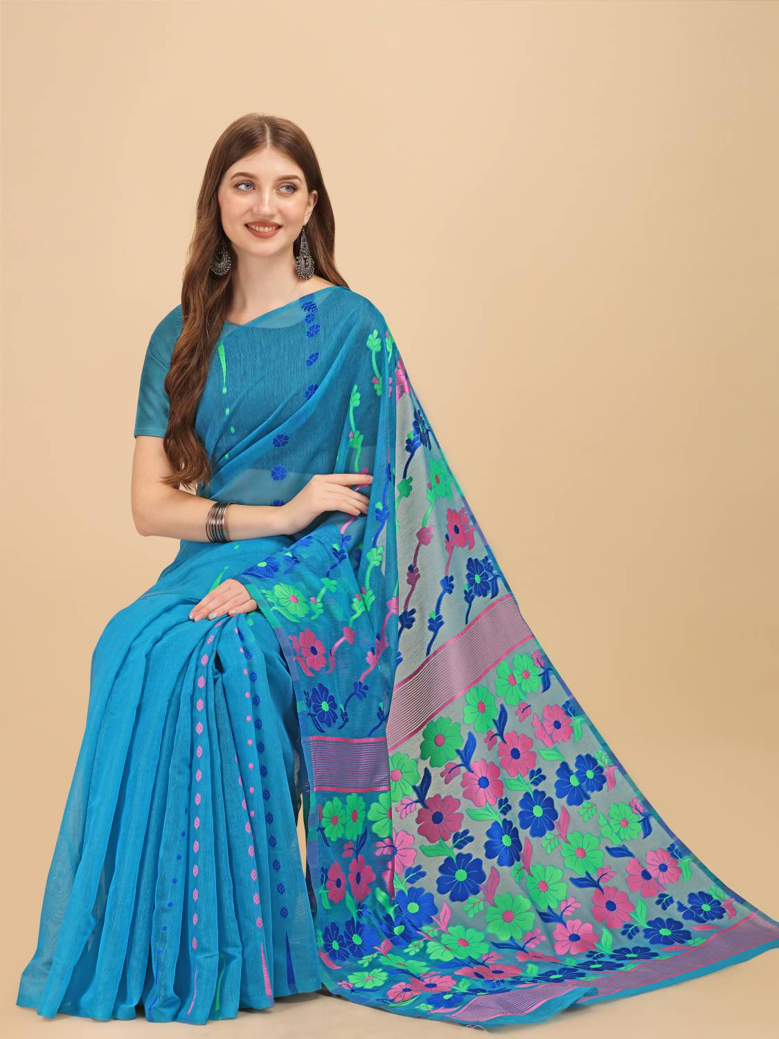 Calytrix Woven Jamdani Pure Cotton Saree