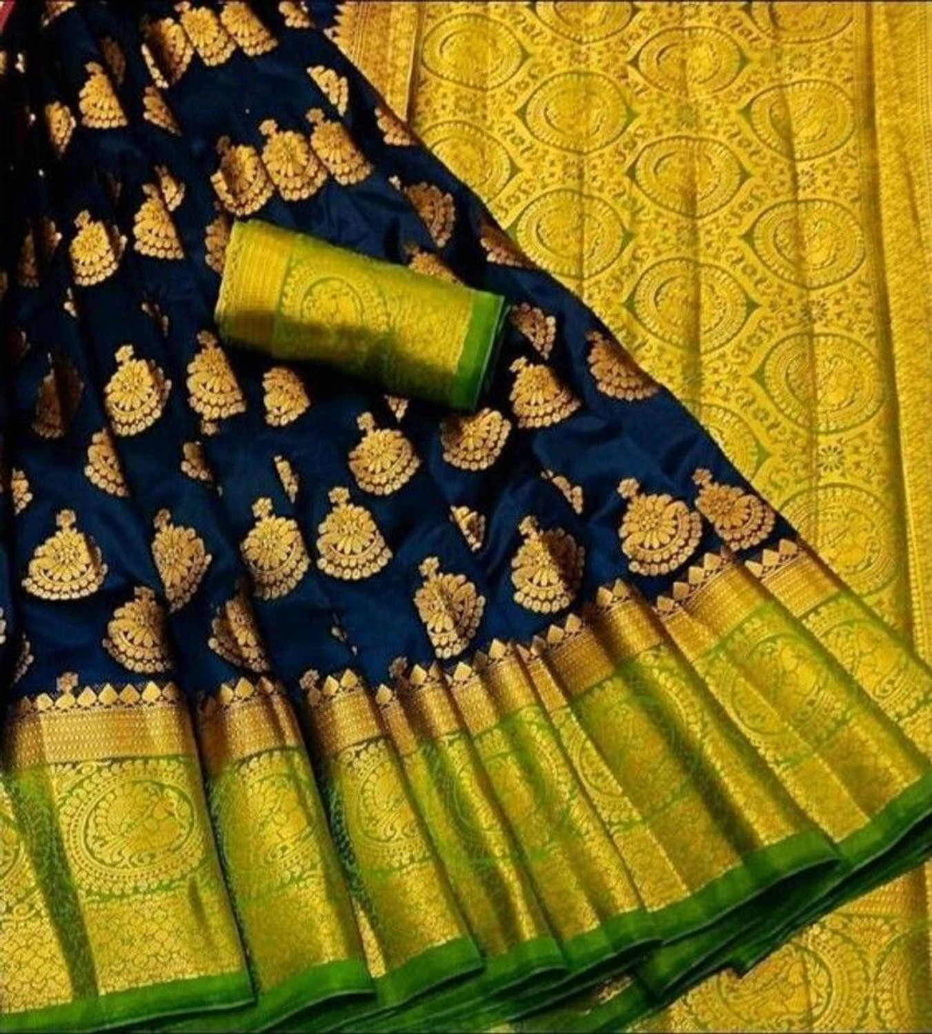 Image of KanjiQueen Printed, Woven Kanjivaram Silk Blend, Pure Silk Saree