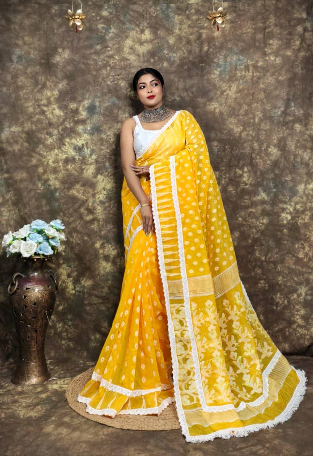 RIDDHIMAN FASHION Woven Jamdani Cotton Silk Saree