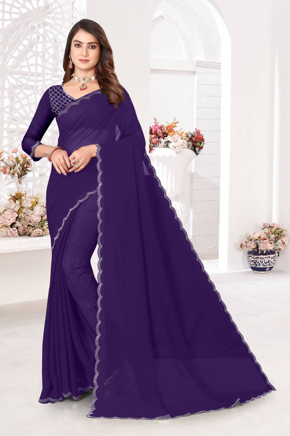 BATHANI CREATION Solid/Plain Bollywood Georgette Saree