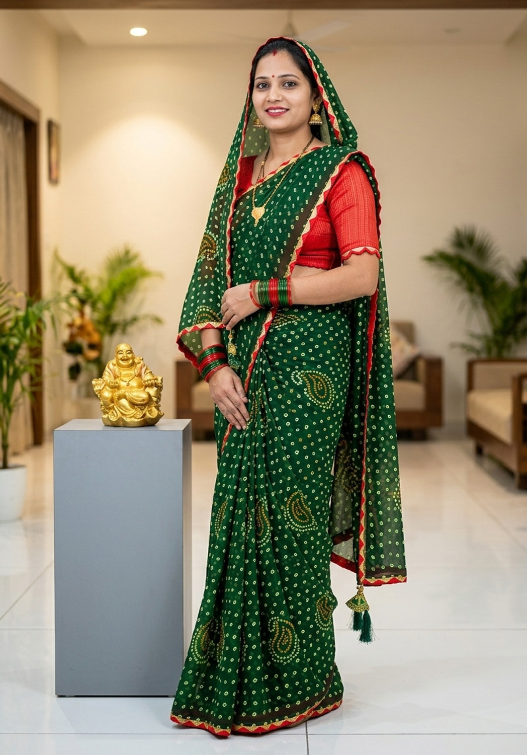 Image of Padmavati Printed Bandhani Georgette Saree
