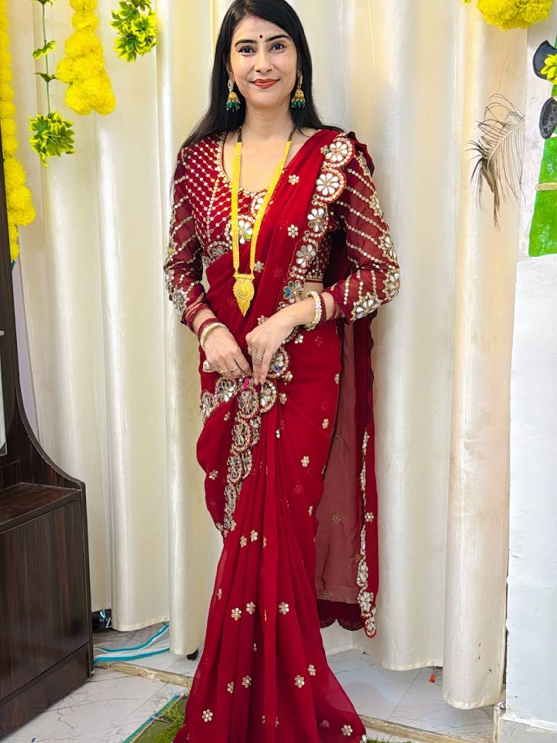 PRATYAMFASHION Embroidered Georgette Saree - Image 2