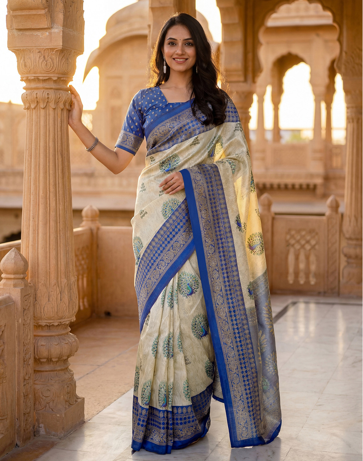 Image of Satrani Printed, Embellished Pre Draped Saree Silk Blend Saree
