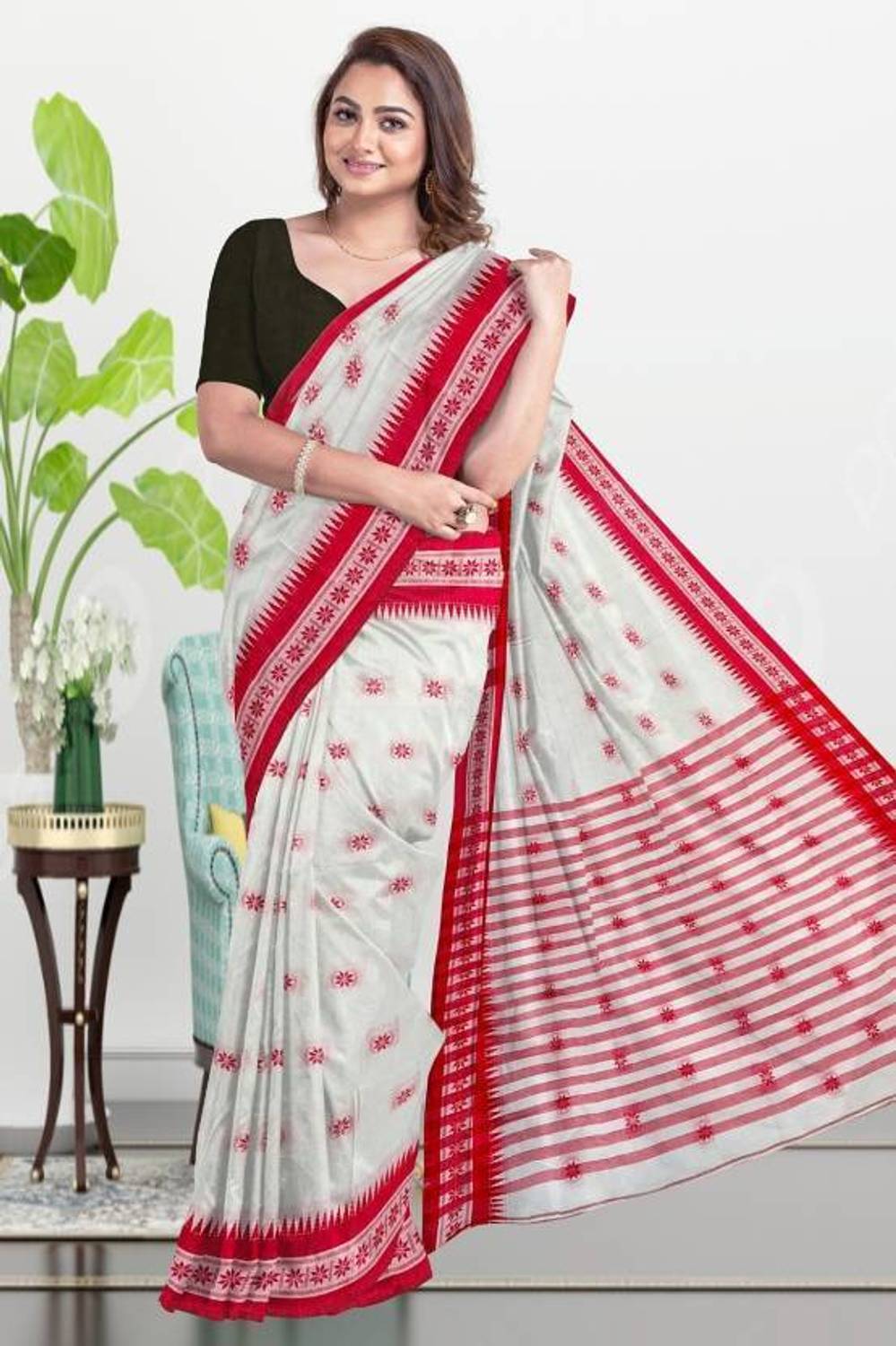 ACHOL Woven Handloom Cotton Blend Saree