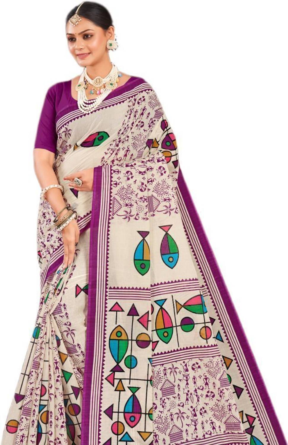 Minu Fashion Printed Daily Wear Pure Cotton Saree (Multicolor)