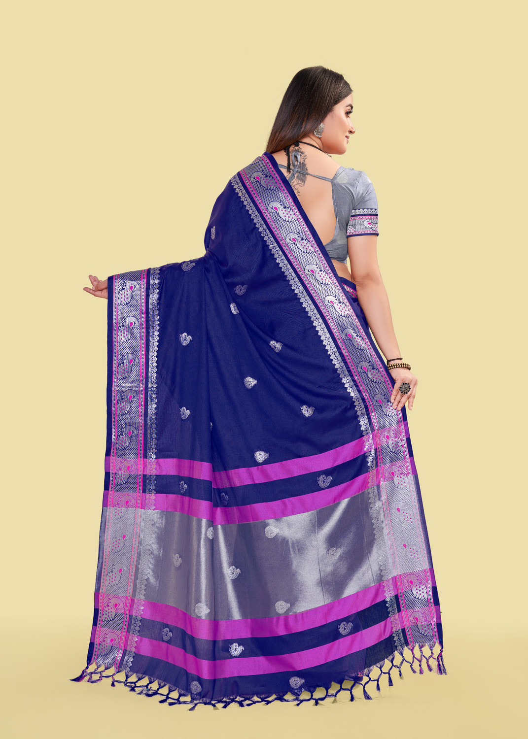Image of VISVASTA Woven Kanjivaram Jacquard, Cotton Silk Saree